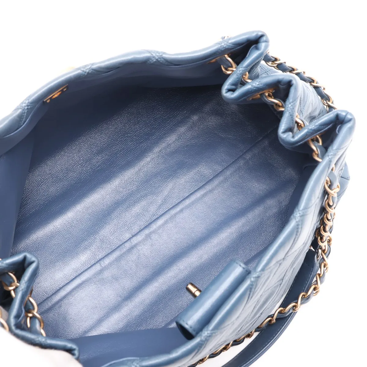 Bicolore Leather Chain Shoulder Bag, Blue with Gold Hardware, Item No. 17069479 (Serial No. 17) — view 7