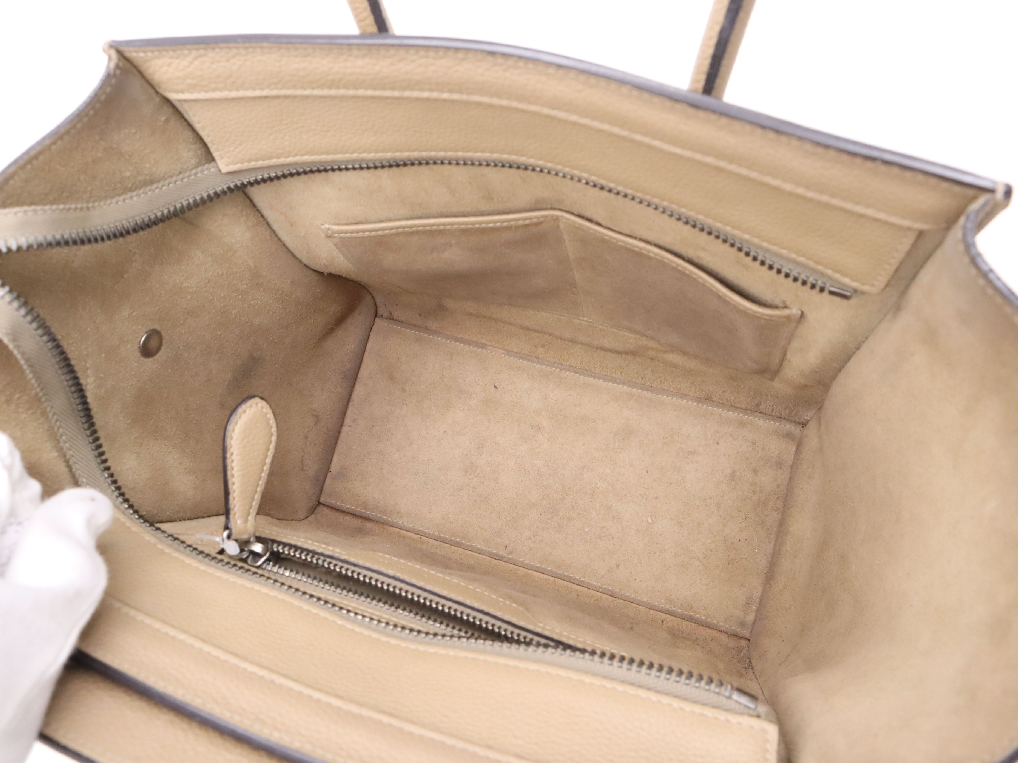 Leather Luggage Micro Shopper Beige Handbag with Silver Hardware — view 13