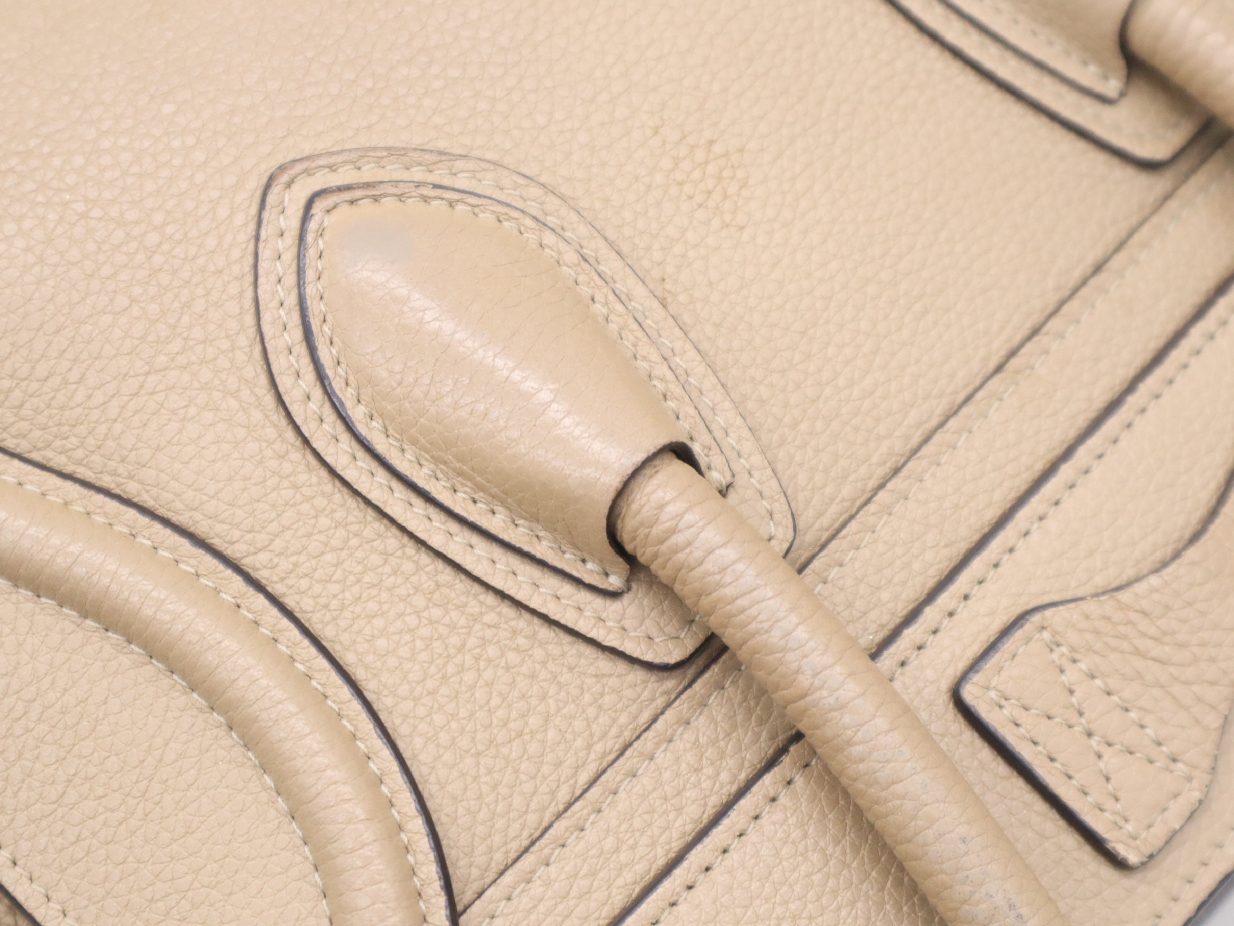 Leather Luggage Micro Shopper Beige Handbag with Silver Hardware — view 7