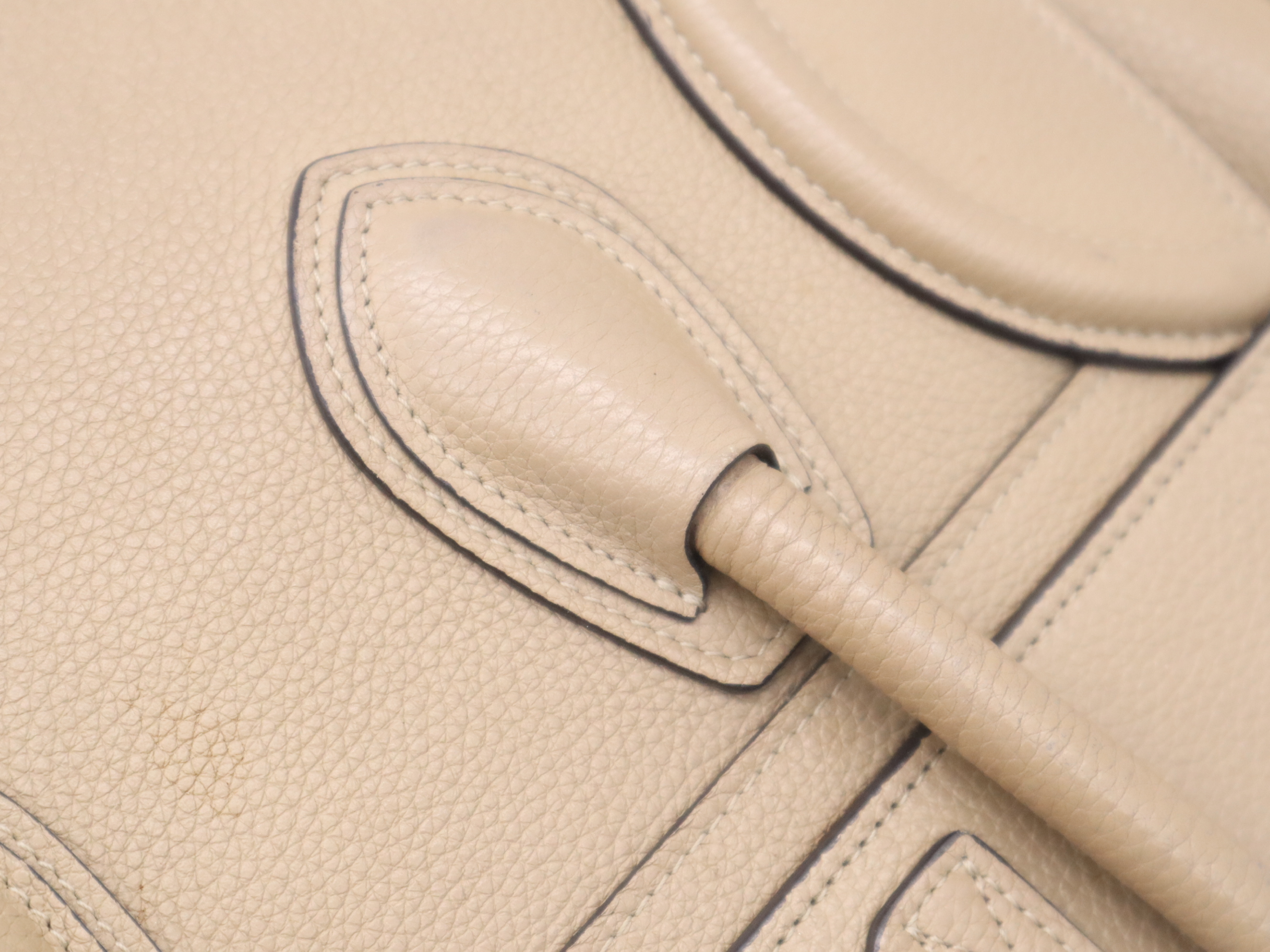 Leather Luggage Micro Shopper Beige Handbag with Silver Hardware — view 8