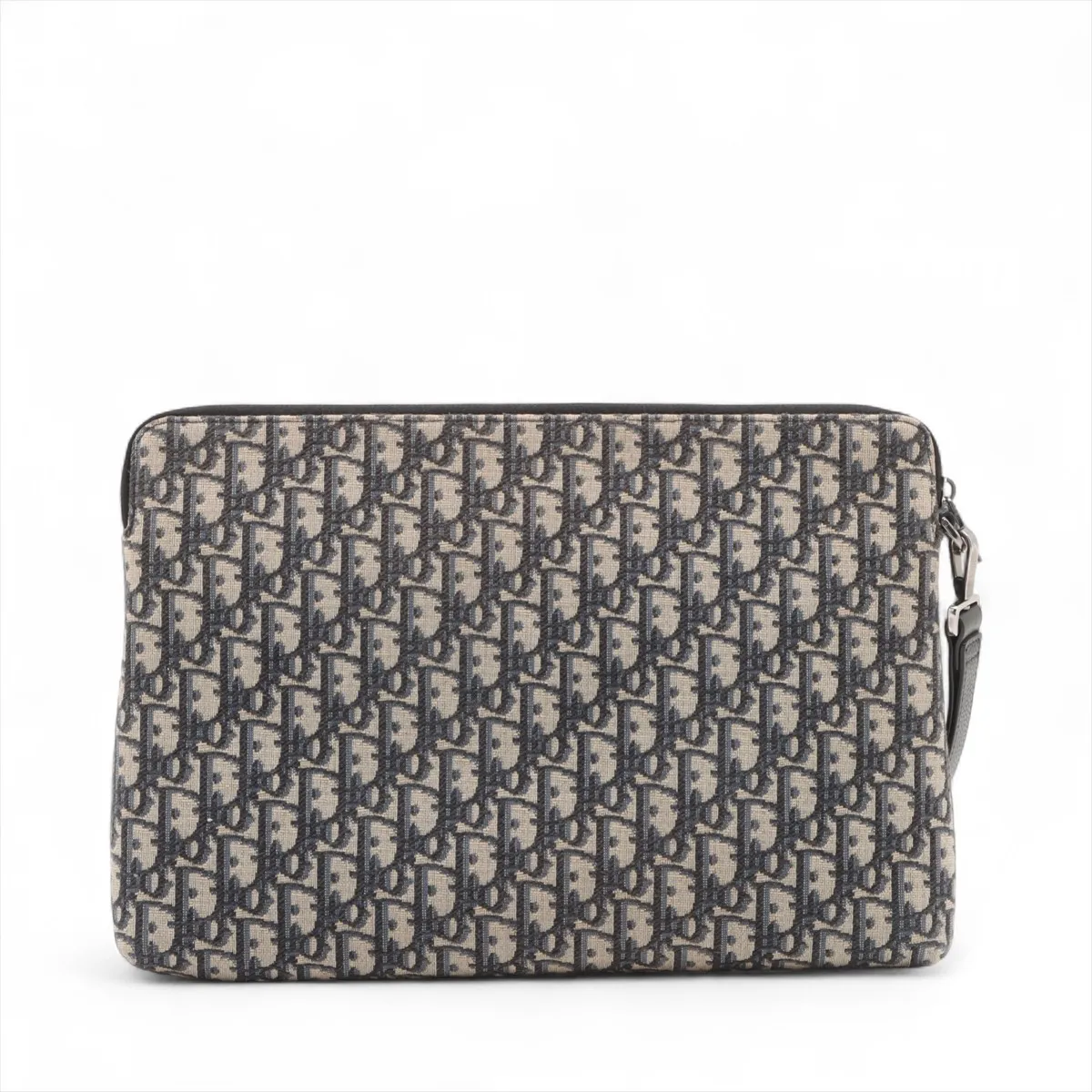 Oblique Canvas x Leather Clutch Bag Navy — view 2