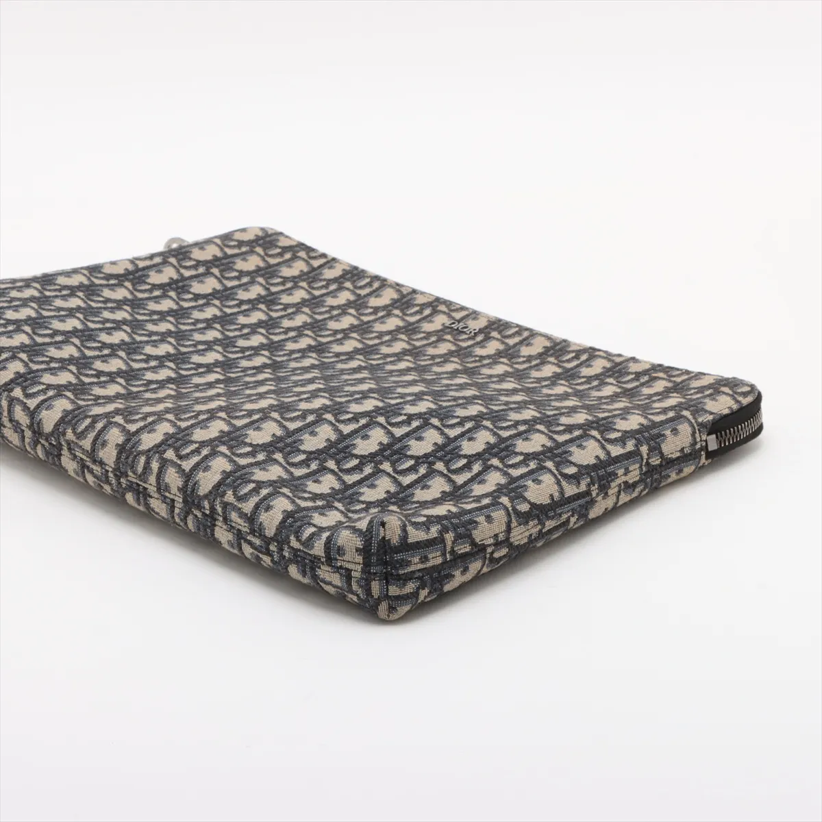 Oblique Canvas x Leather Clutch Bag Navy — view 3
