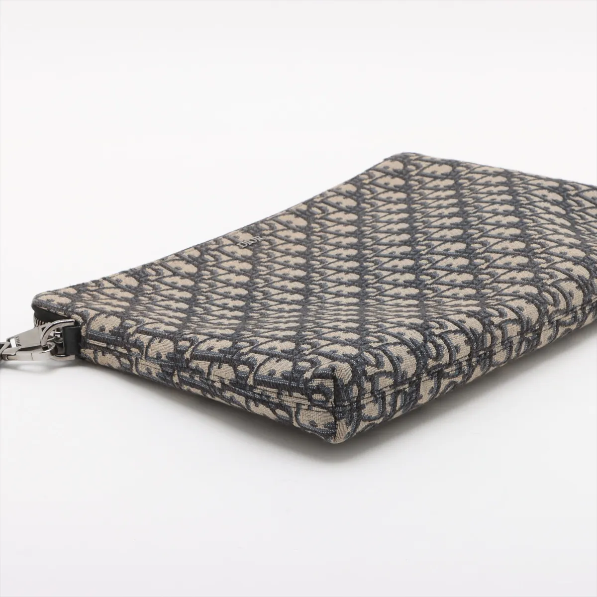 Oblique Canvas x Leather Clutch Bag Navy — view 4