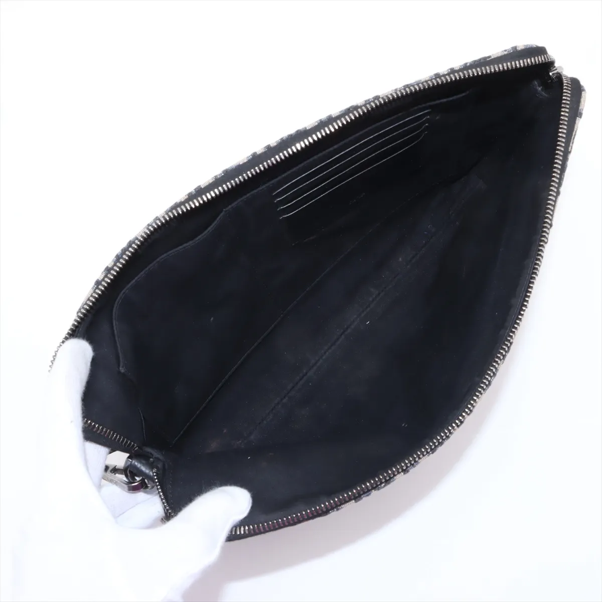 Oblique Canvas x Leather Clutch Bag Navy — view 5