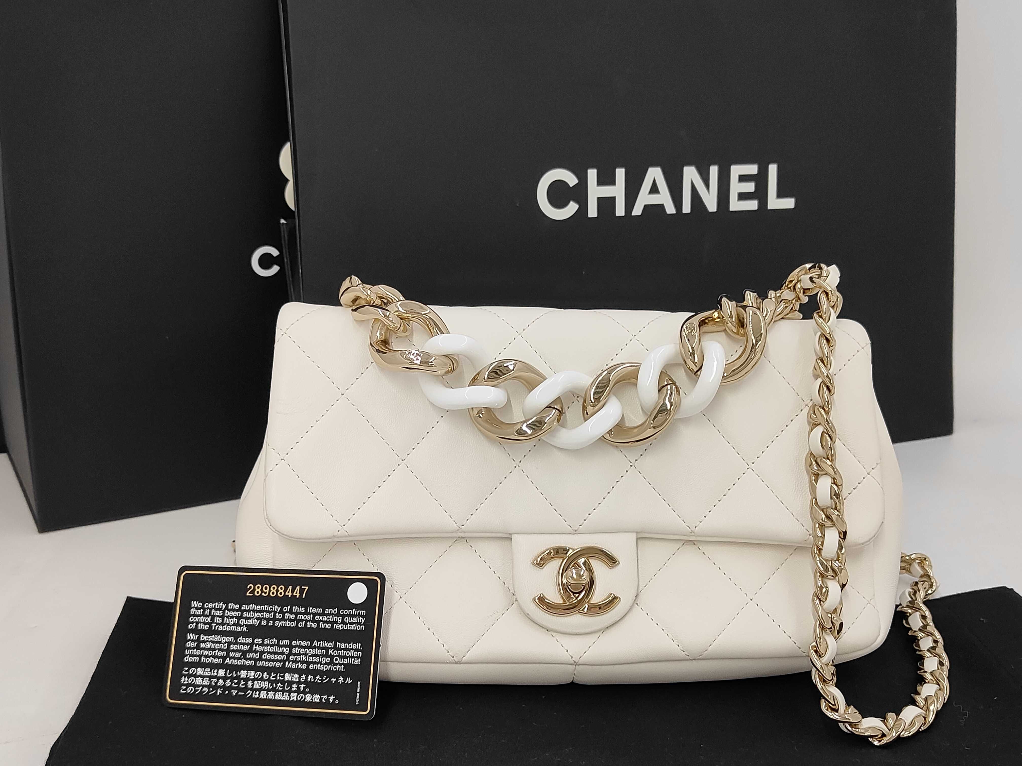 Lambskin Bicolor Chain 2-Way Bag White Shoulder Bag