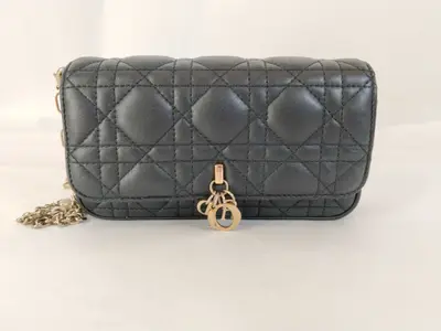 Lady Dior / Christian Shoulder Bag, Cannage Stitch, Smartphone Pouch, Chain Shoulder Bag