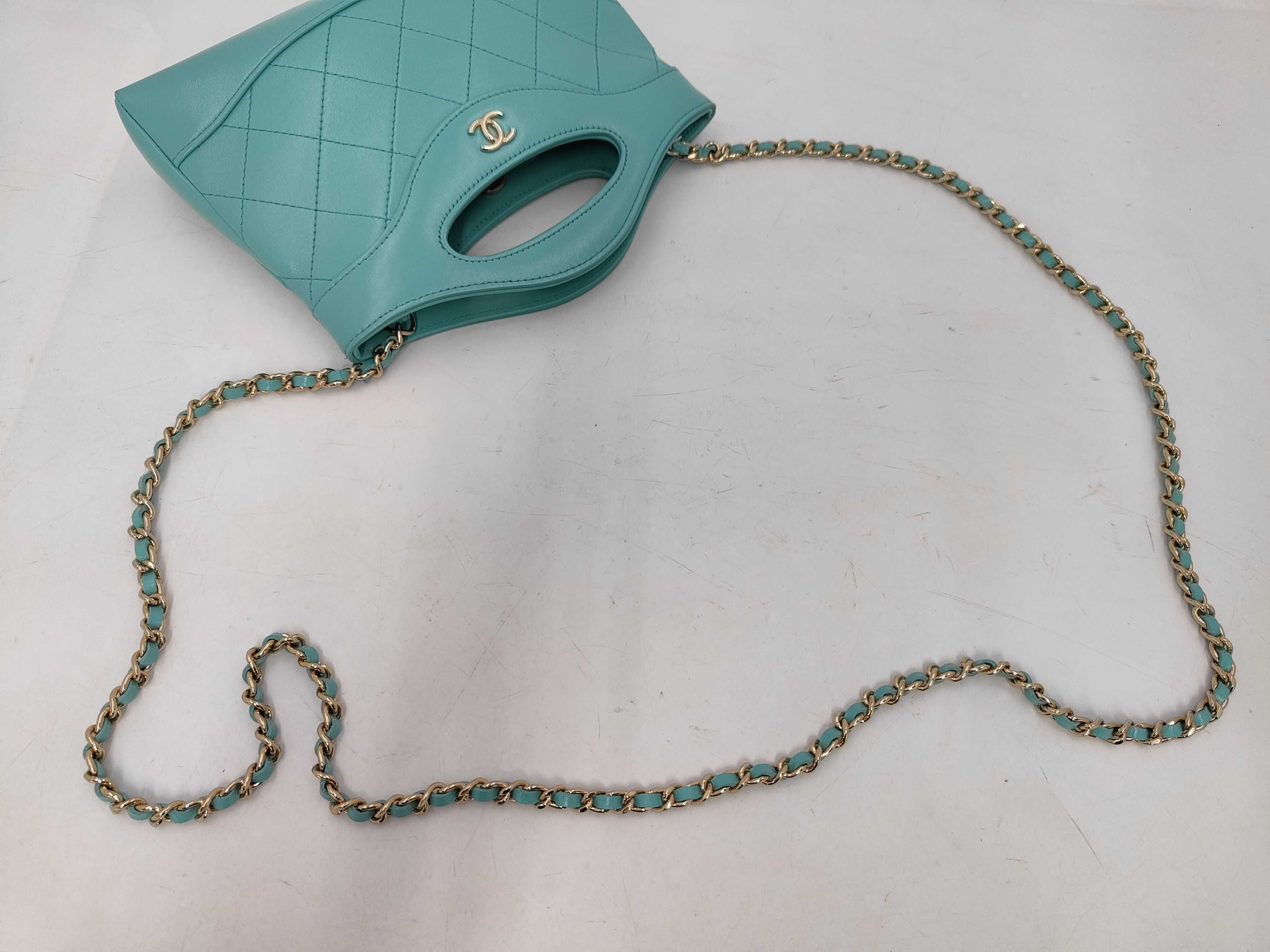 Matelassé 2-Way Chain Shoulder Bag, Turquoise Lambskin, Silver Hardware — view 3