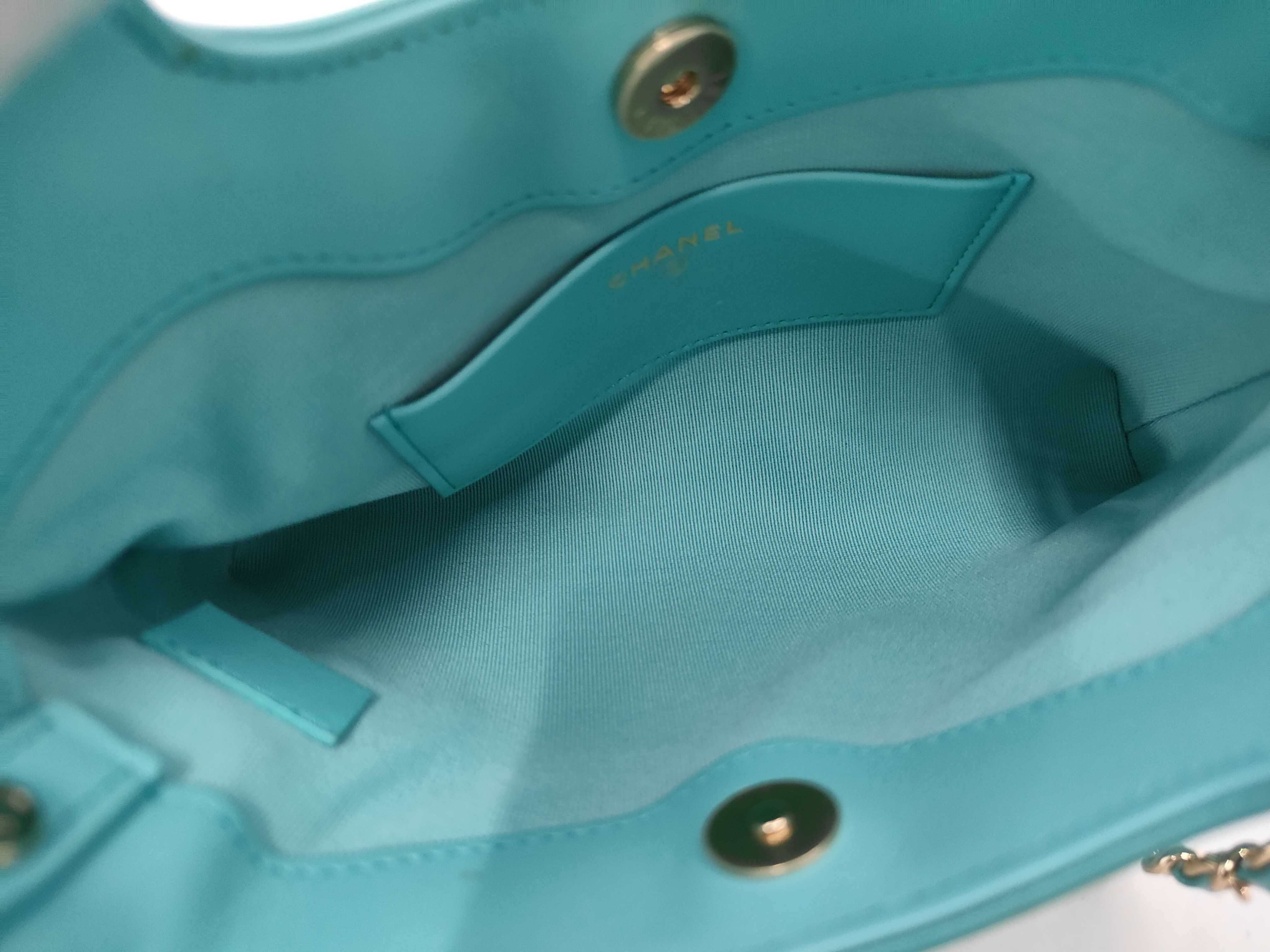 Matelassé 2-Way Chain Shoulder Bag, Turquoise Lambskin, Silver Hardware — view 8