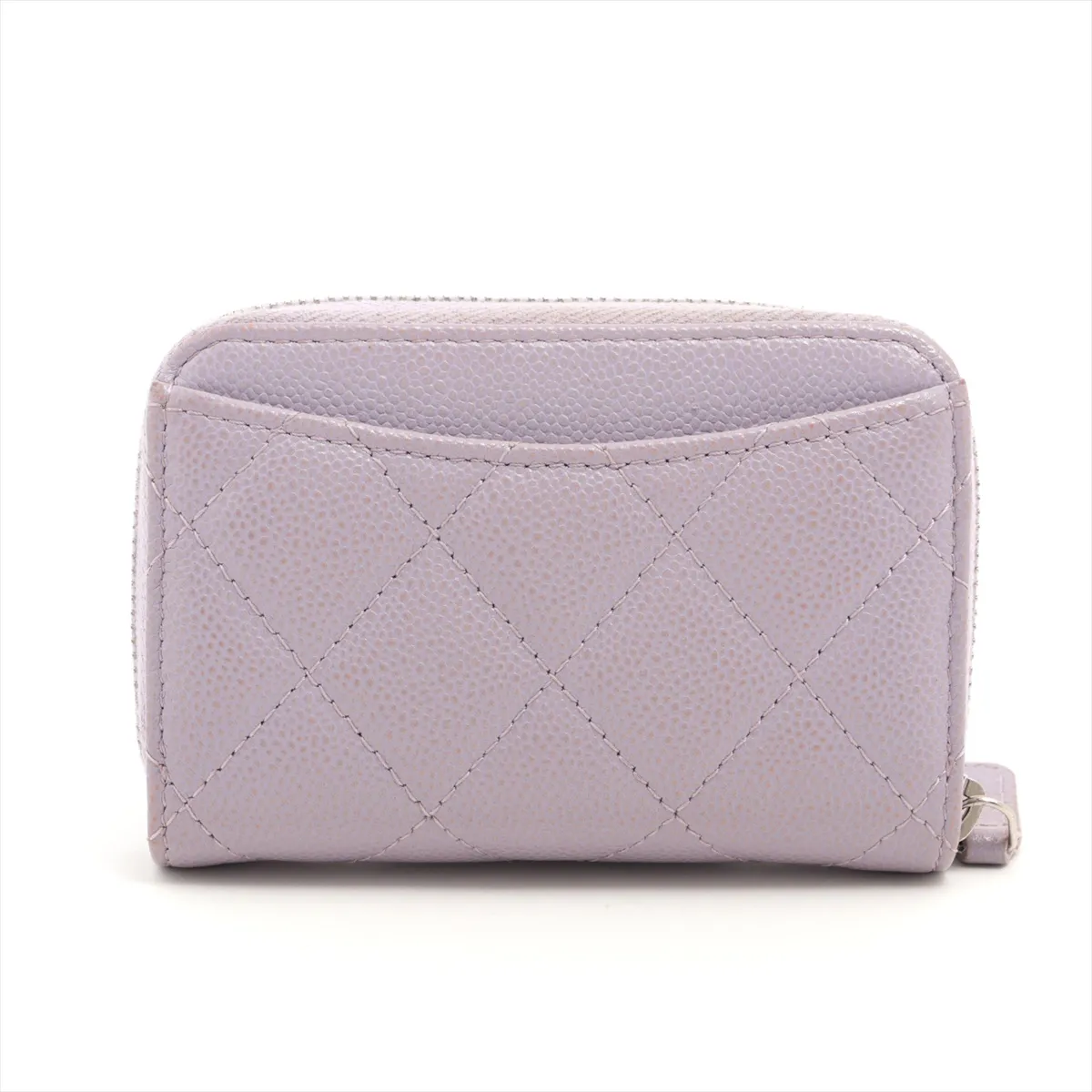 Matelasse caviar skin card case lavender silver hardware — view 2