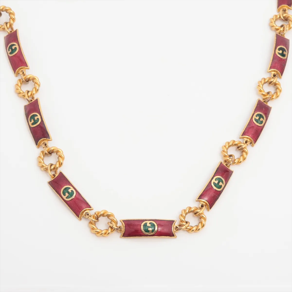 Interlocking G Necklace, GP (Gold Plated), Red x Gold. Shows signs of wear, including