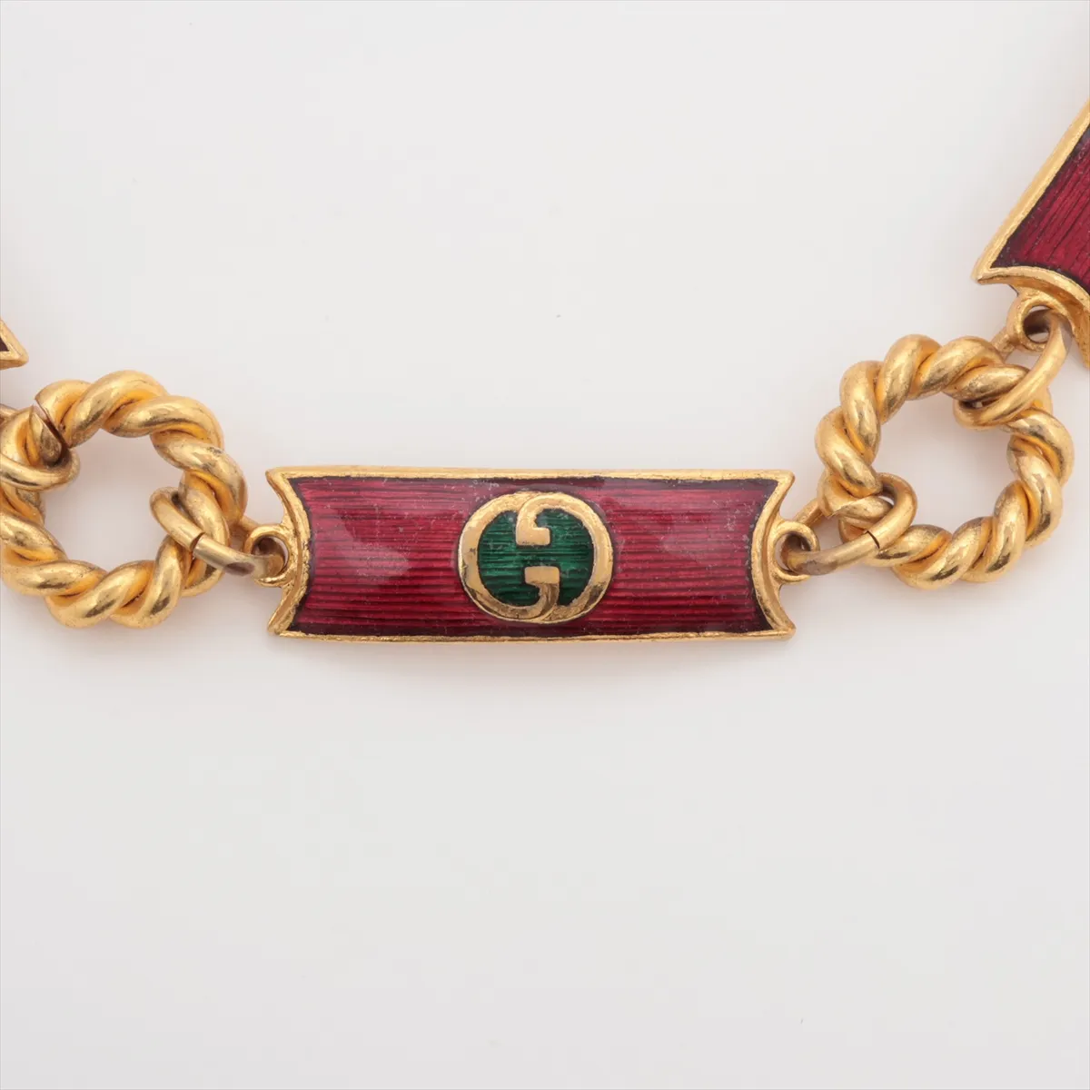 Interlocking G Necklace, GP (Gold Plated), Red x Gold. Shows signs of wear, including — view 2