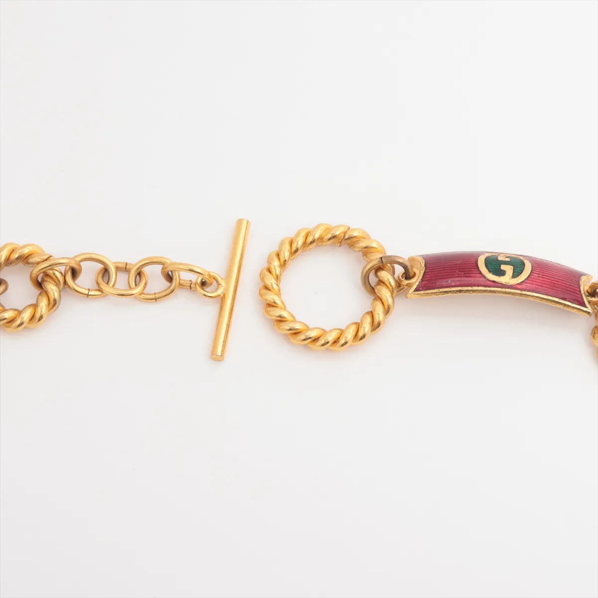 Interlocking G Necklace, GP (Gold Plated), Red x Gold. Shows signs of wear, including — view 4