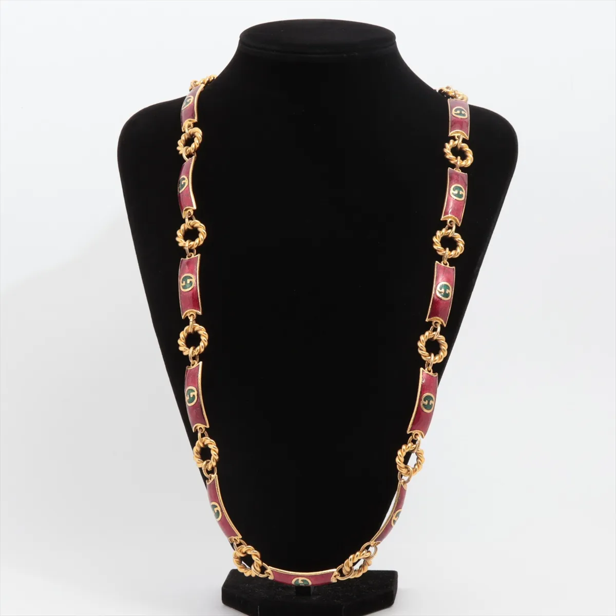 Interlocking G Necklace, GP (Gold Plated), Red x Gold. Shows signs of wear, including — view 6