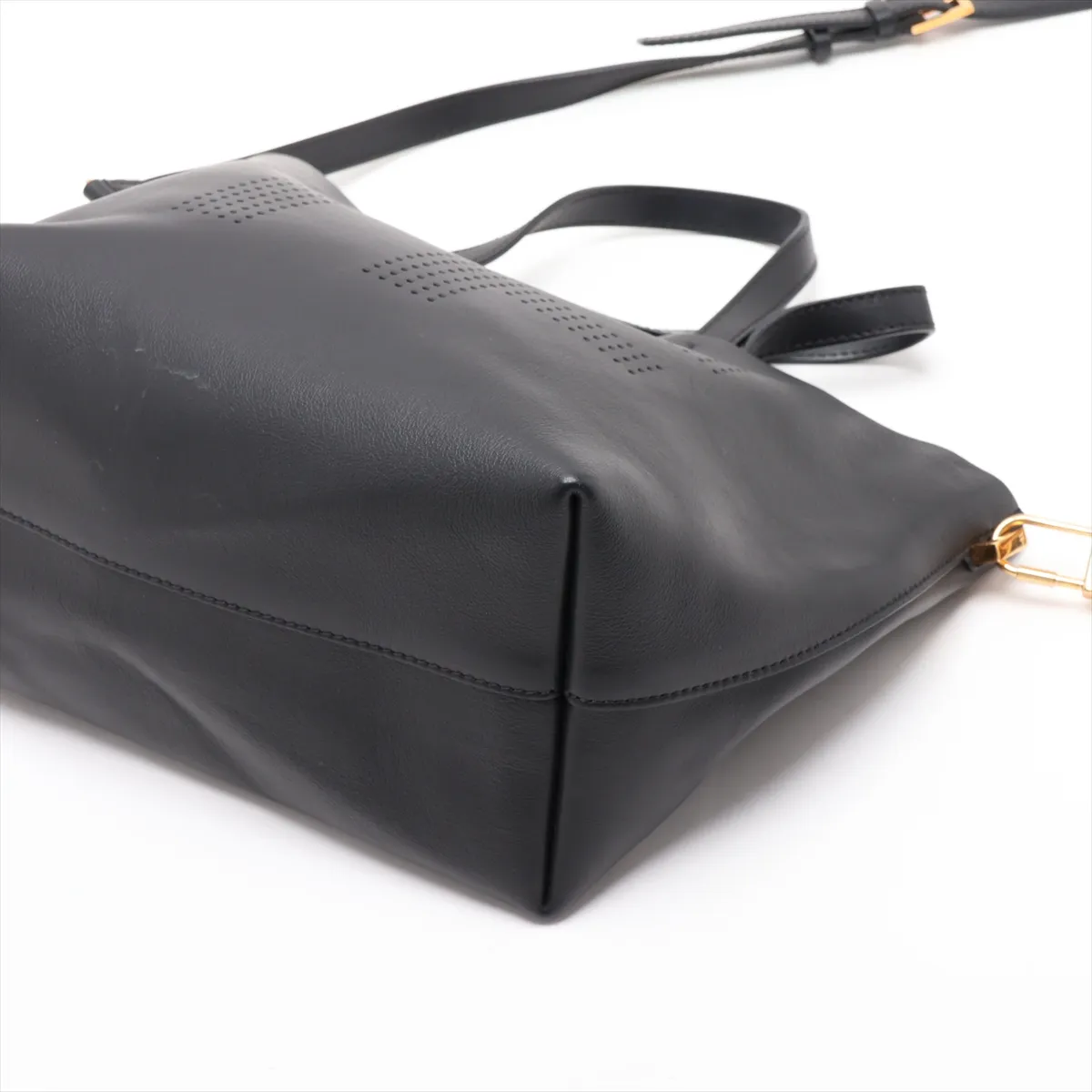 Perforated Leather 2-Way Tote Bag, Black — view 3