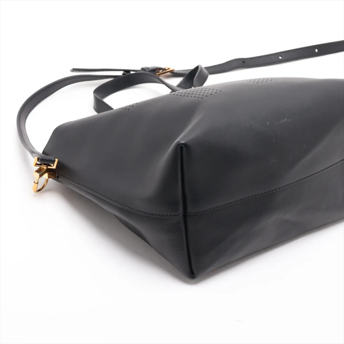 Perforated Leather 2-Way Tote Bag, Black — view 4