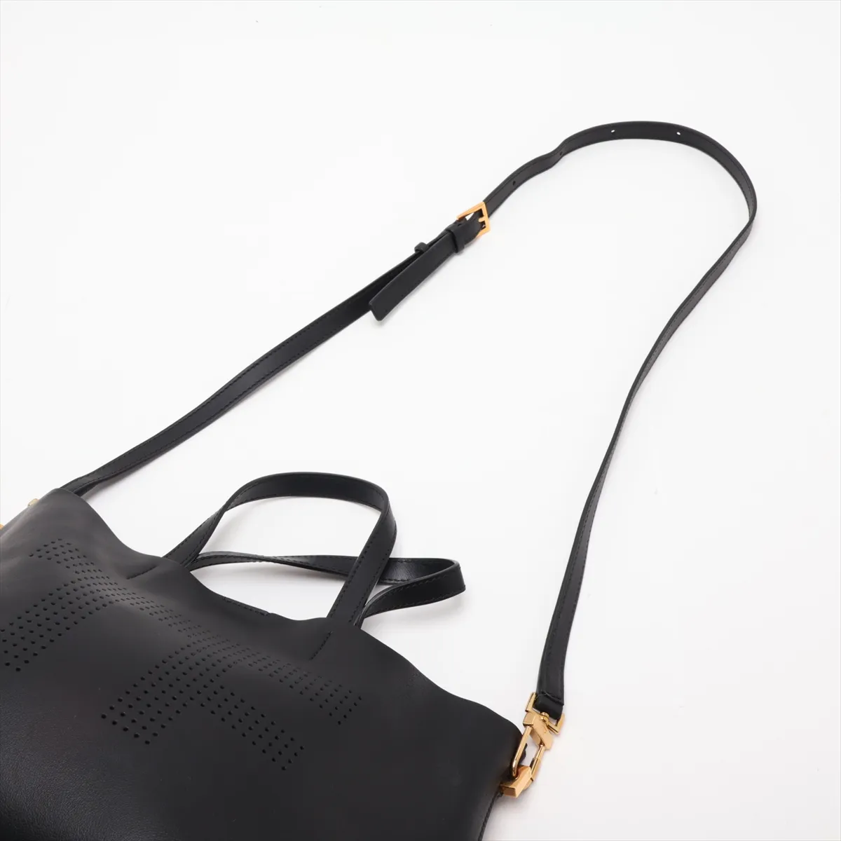 Perforated Leather 2-Way Tote Bag, Black — view 7