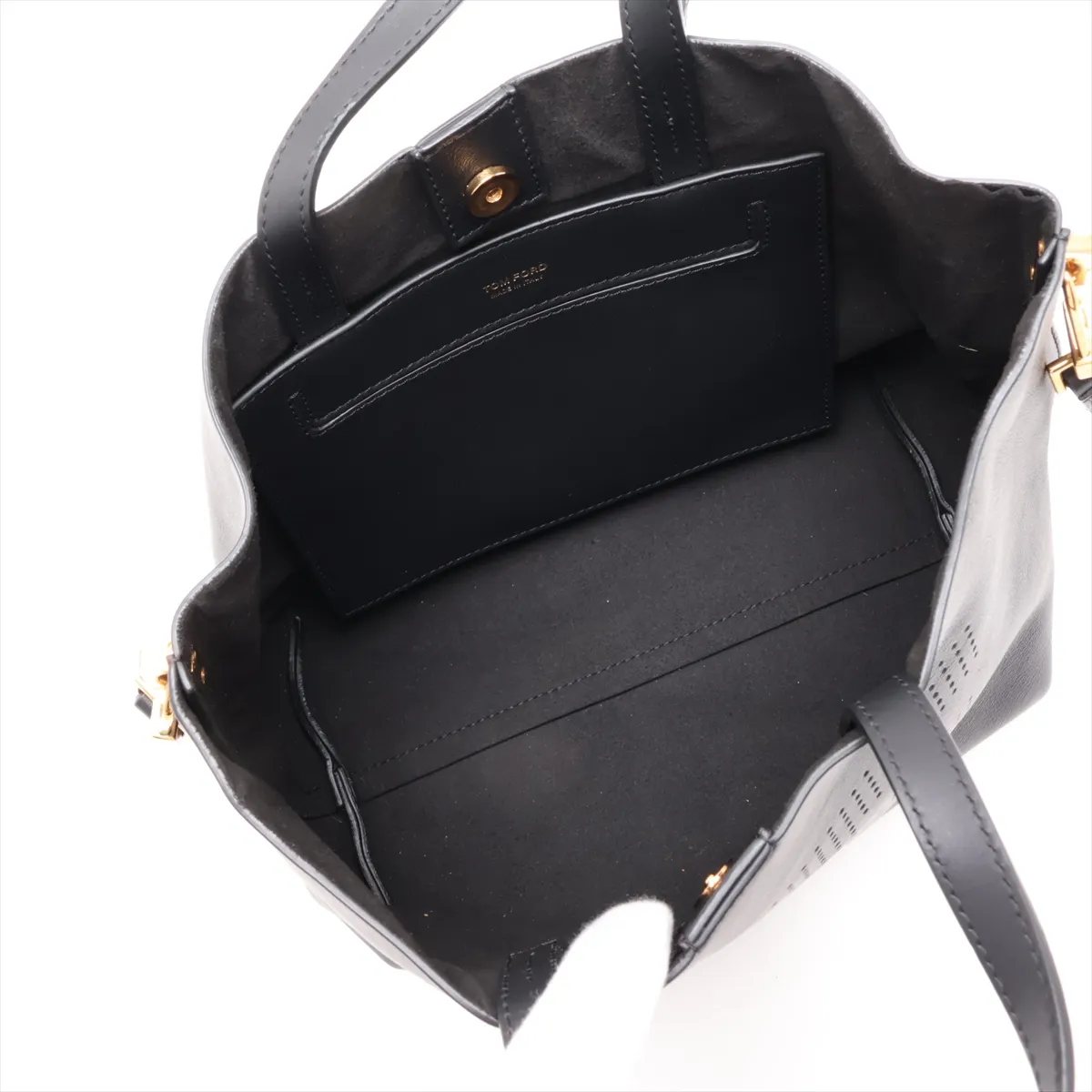 Perforated Leather 2-Way Tote Bag, Black — view 8