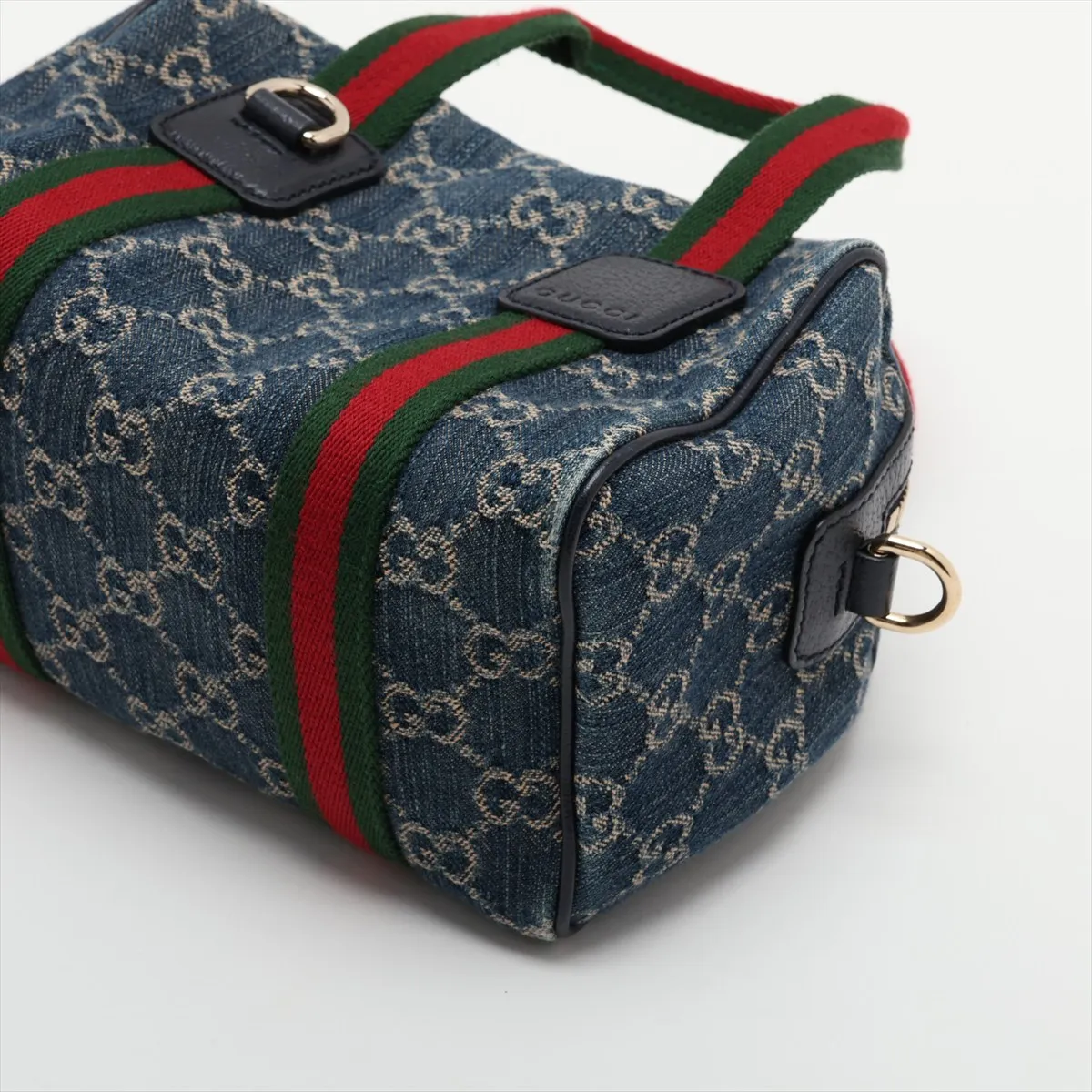 GG Denim 859975 Denim x Leather 2-Way Handbag, Navy — view 3