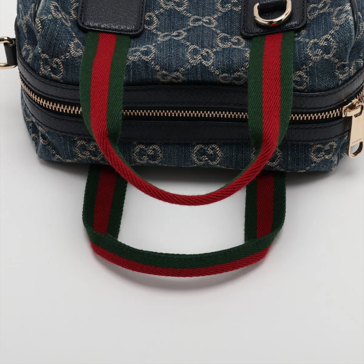 GG Denim 859975 Denim x Leather 2-Way Handbag, Navy — view 5