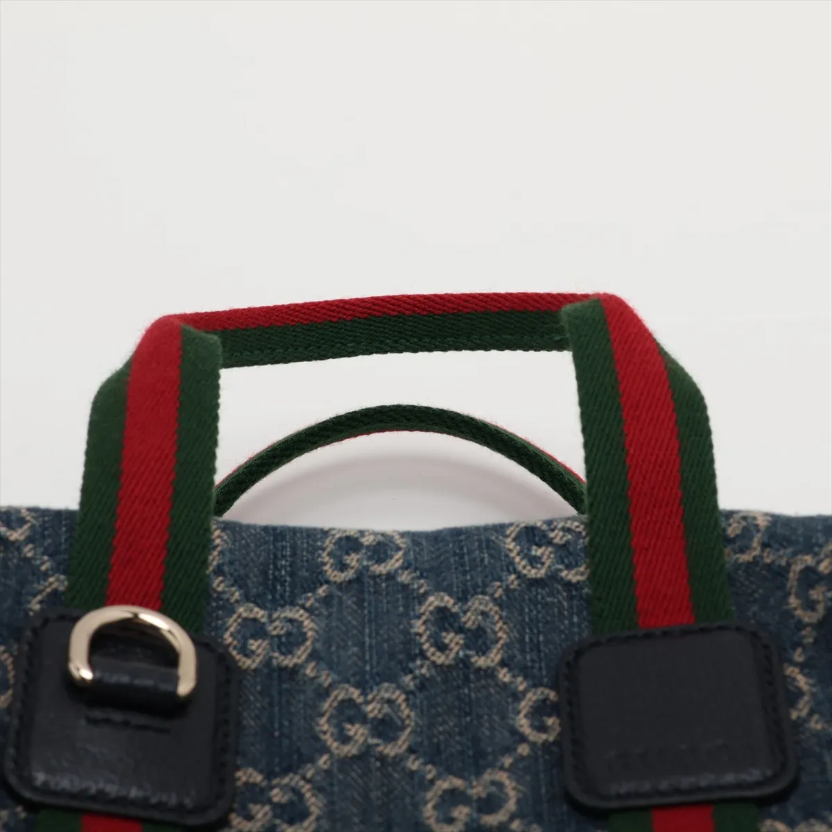 GG Denim 859975 Denim x Leather 2-Way Handbag, Navy — view 6
