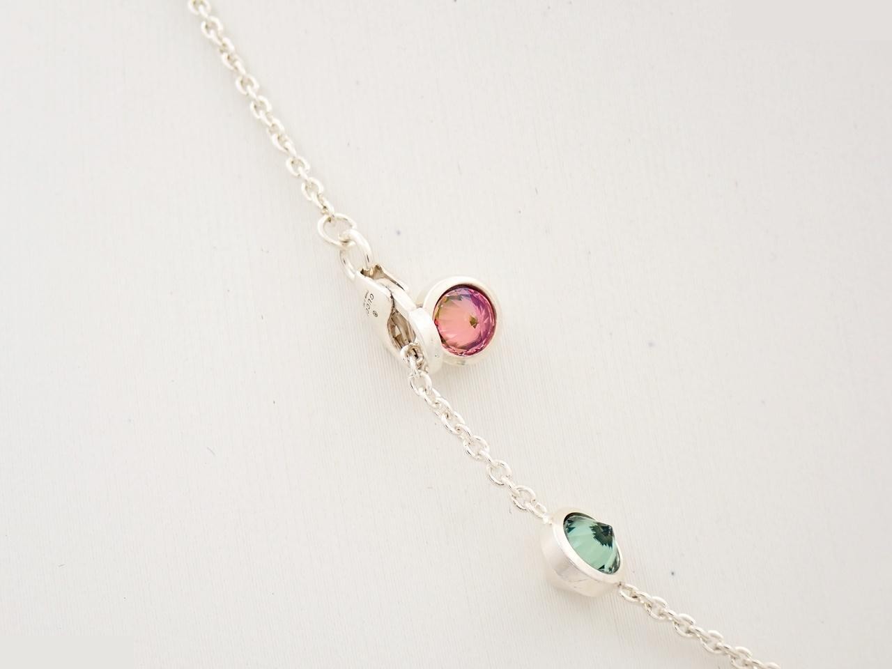 Silver necklace with colored gemstones, chain approximately 42cm long, 925 sterling silver, 10.8g — view 3