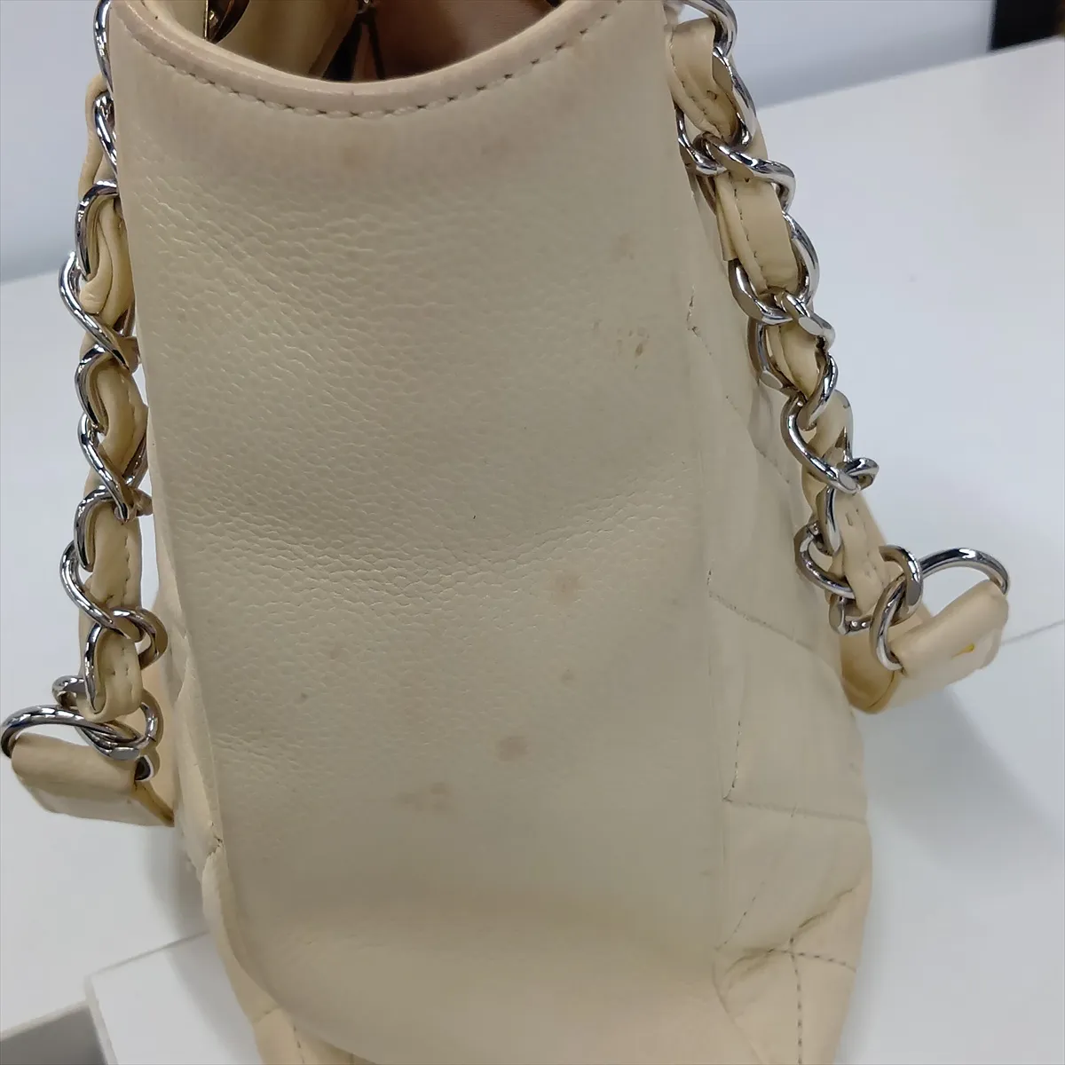 PST Caviar Skin Chain Tote Bag, Beige, Silver Hardware, 14589871, Series 14 — view 14