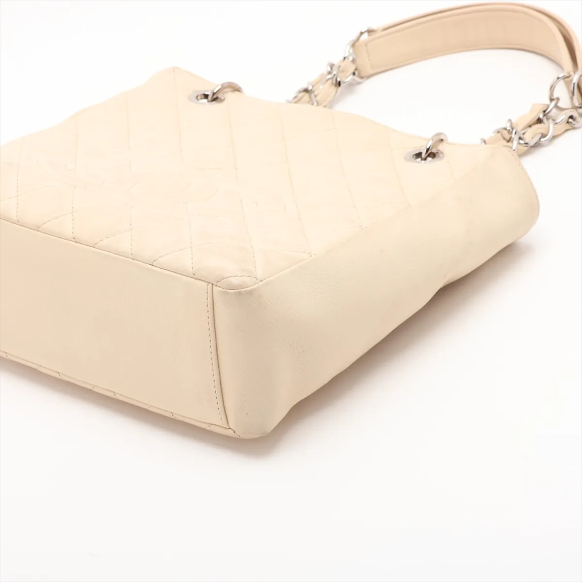 PST Caviar Skin Chain Tote Bag, Beige, Silver Hardware, 14589871, Series 14 — view 3