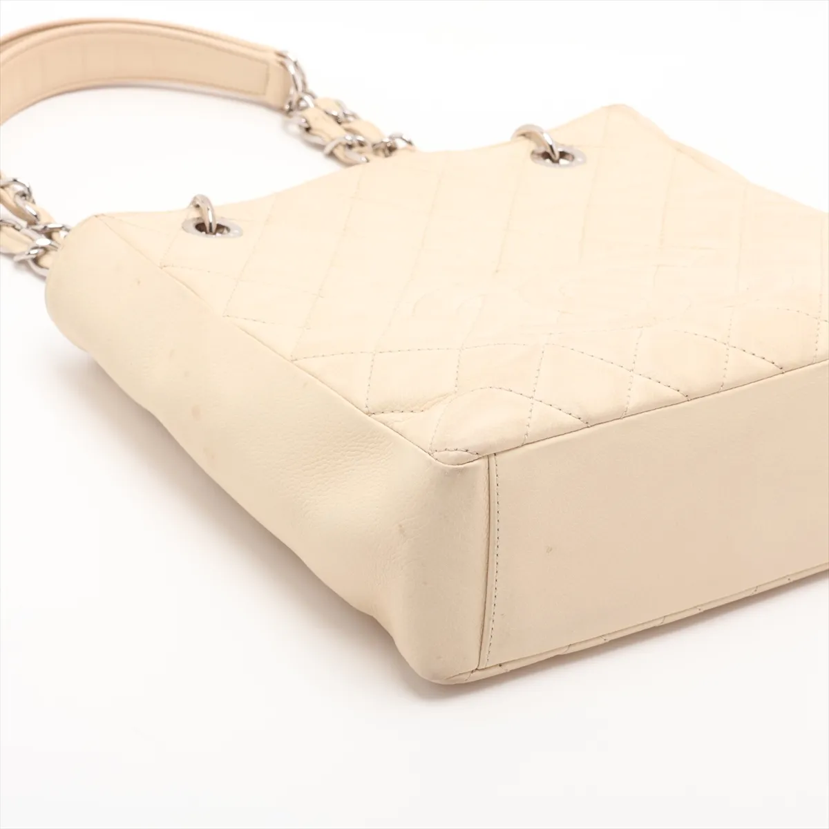 PST Caviar Skin Chain Tote Bag, Beige, Silver Hardware, 14589871, Series 14 — view 4