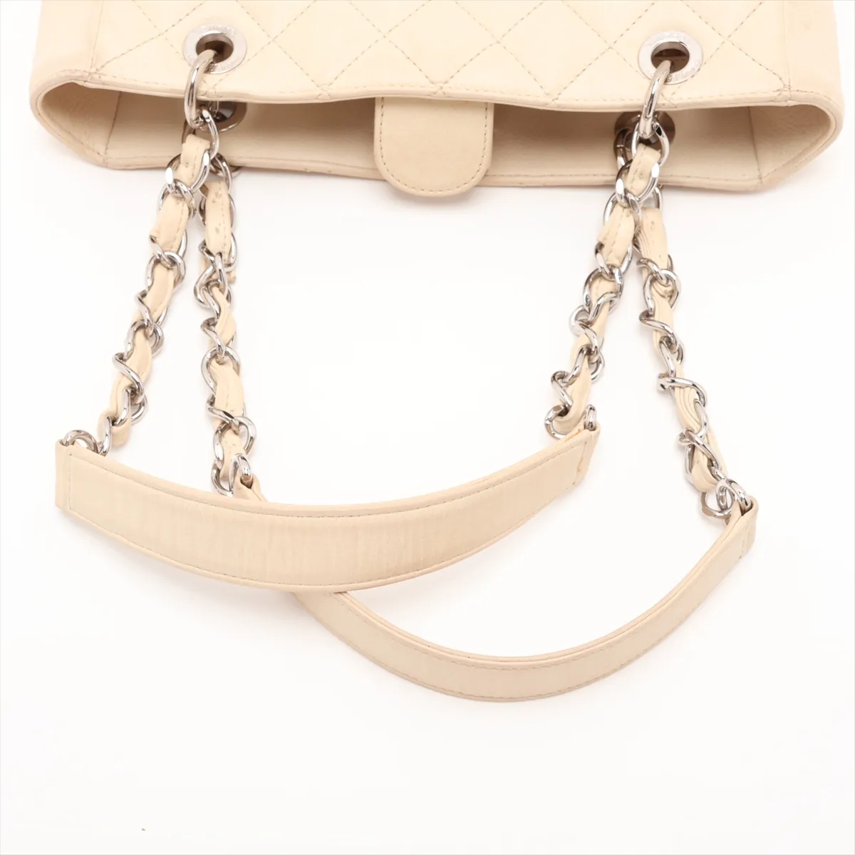 PST Caviar Skin Chain Tote Bag, Beige, Silver Hardware, 14589871, Series 14 — view 5