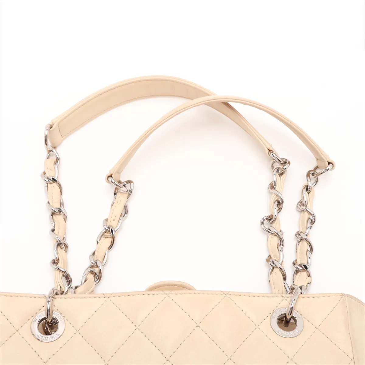 PST Caviar Skin Chain Tote Bag, Beige, Silver Hardware, 14589871, Series 14 — view 6