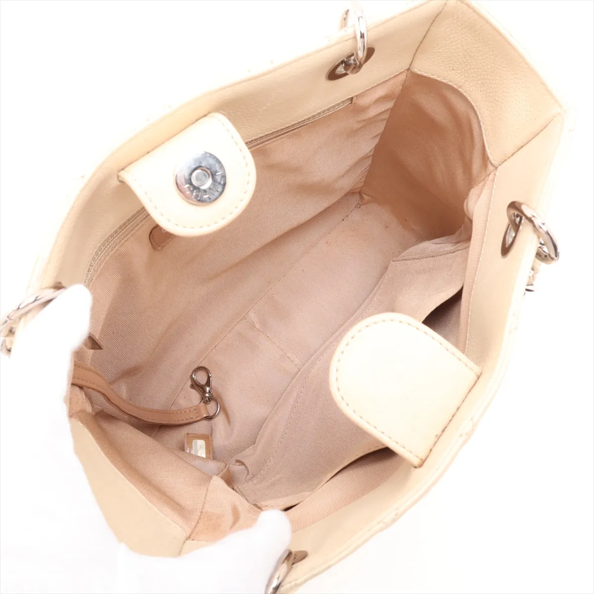 PST Caviar Skin Chain Tote Bag, Beige, Silver Hardware, 14589871, Series 14 — view 7