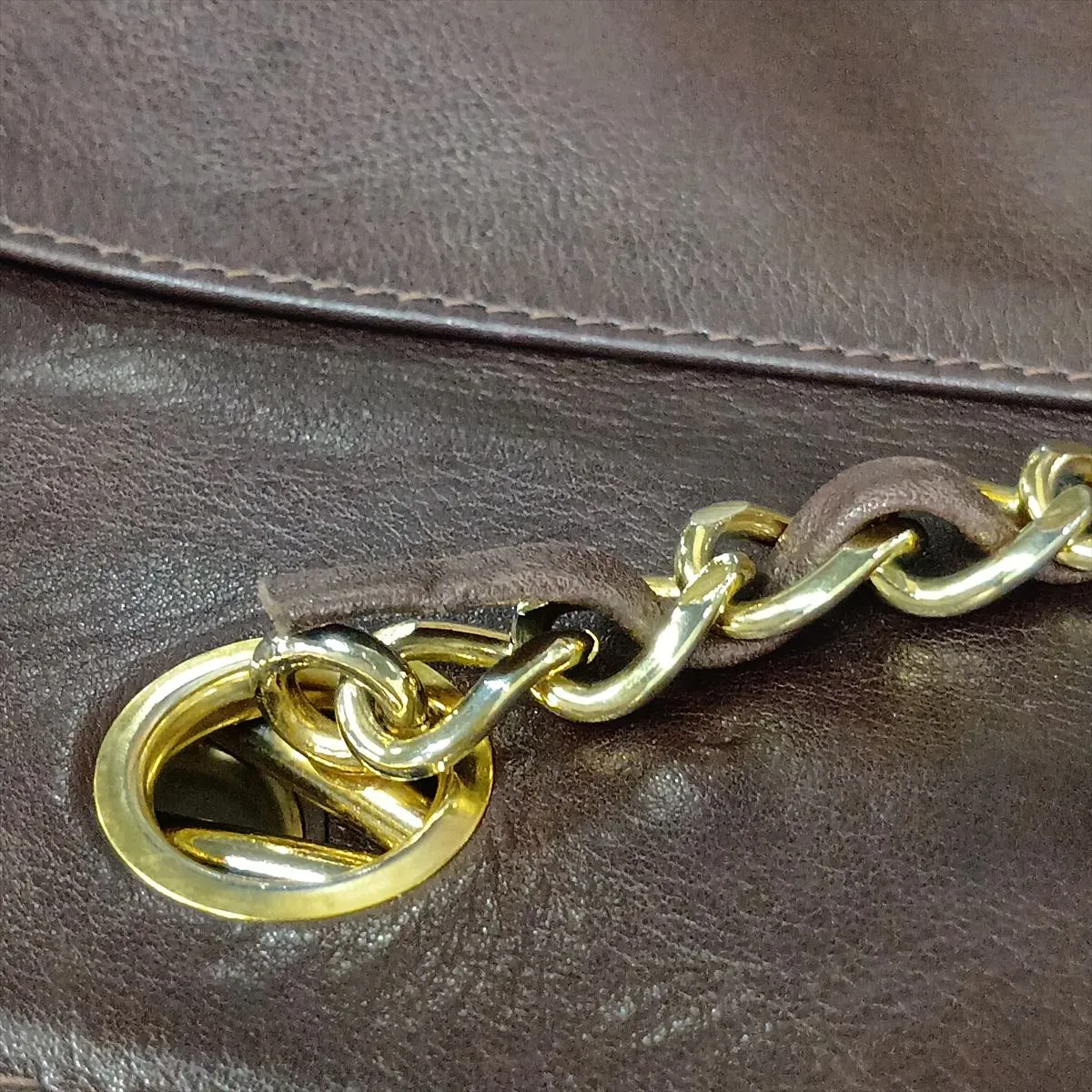 Matelassé Lambskin Chain Shoulder Bag, Brown with Gold Hardware, 165844 (Serial Number 0) — view 11