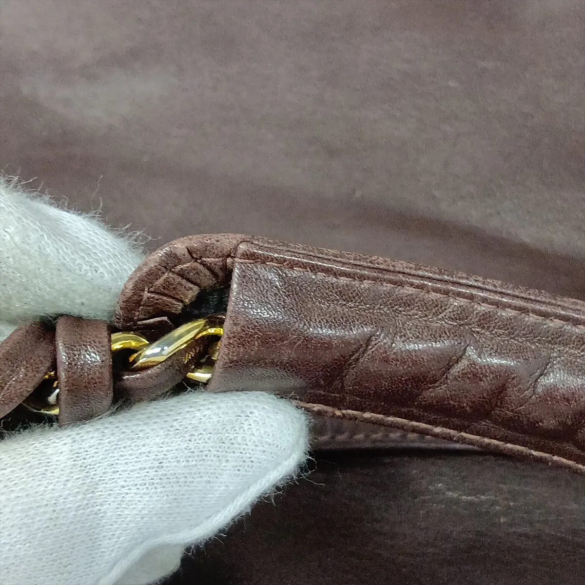 Matelassé Lambskin Chain Shoulder Bag, Brown with Gold Hardware, 165844 (Serial Number 0) — view 12