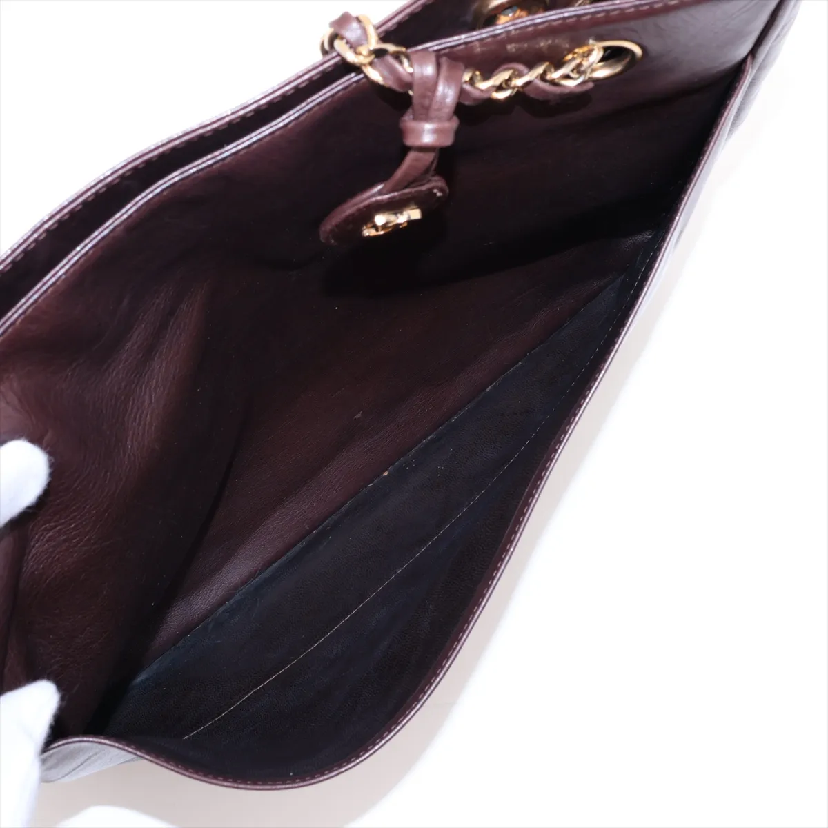 Matelassé Lambskin Chain Shoulder Bag, Brown with Gold Hardware, 165844 (Serial Number 0) — view 9