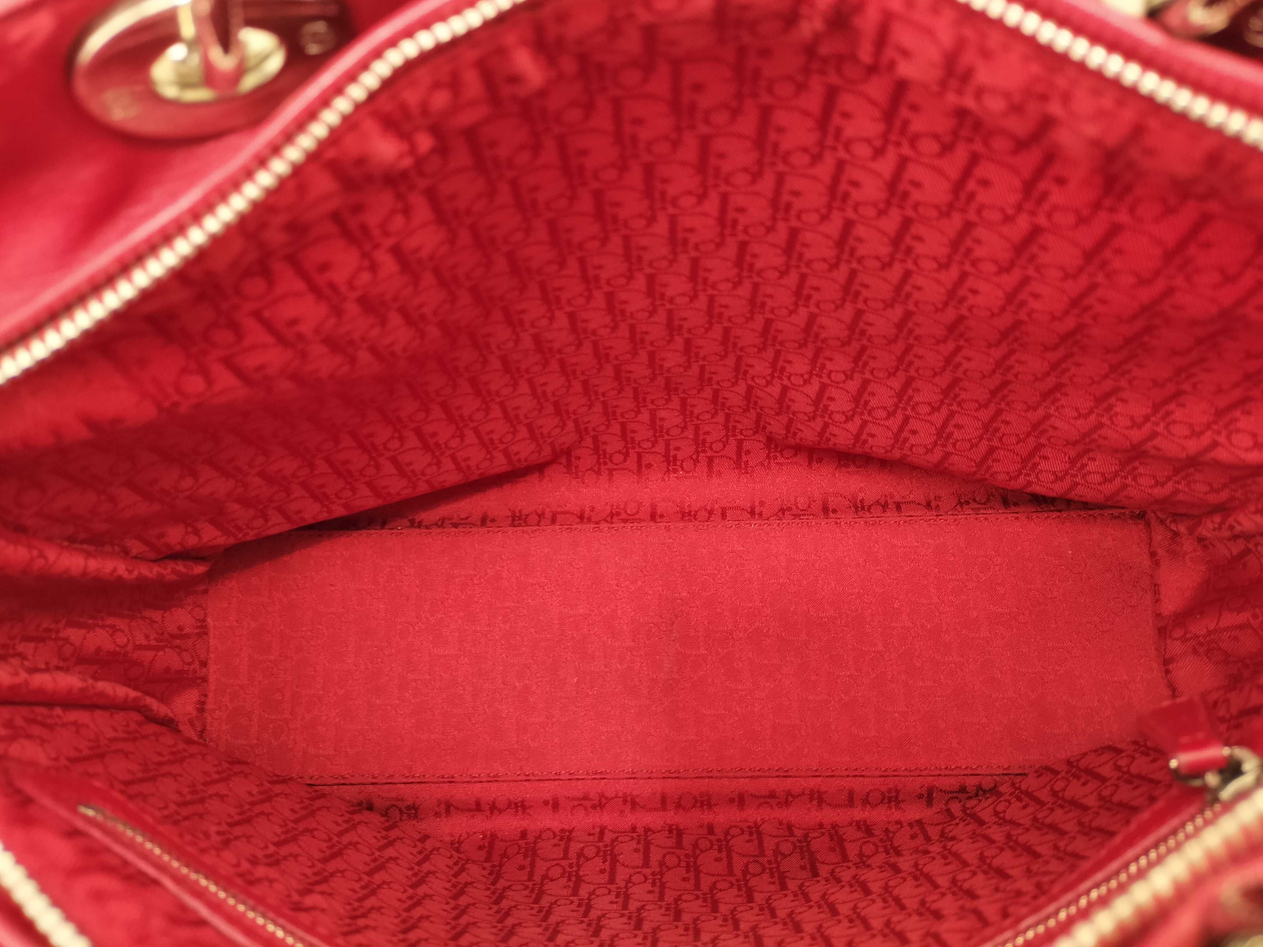 Lady Dior Christian 2-Way Lambskin Handbag (Red & Silver) — view 12