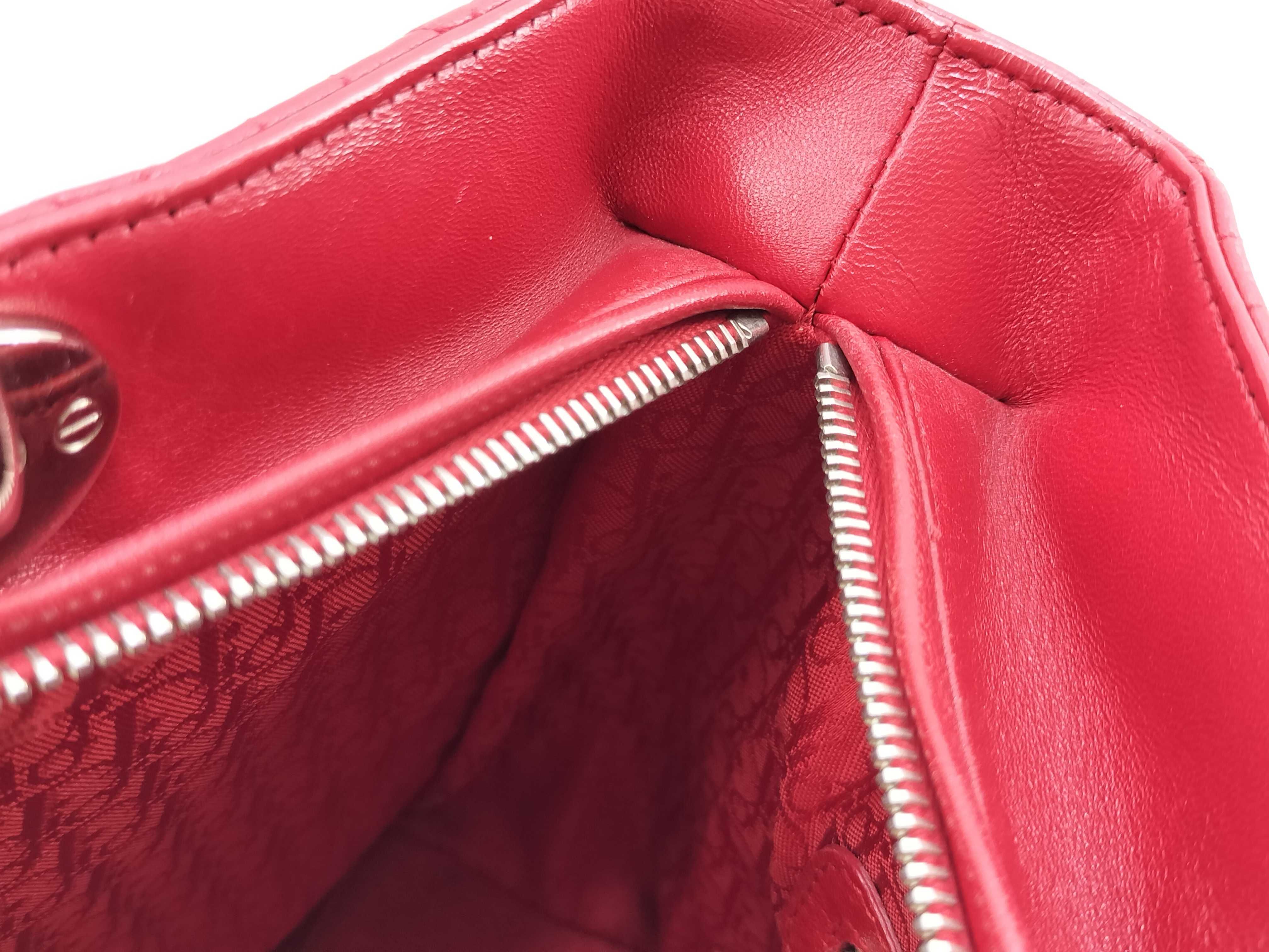 Lady Dior Christian 2-Way Lambskin Handbag (Red & Silver) — view 13