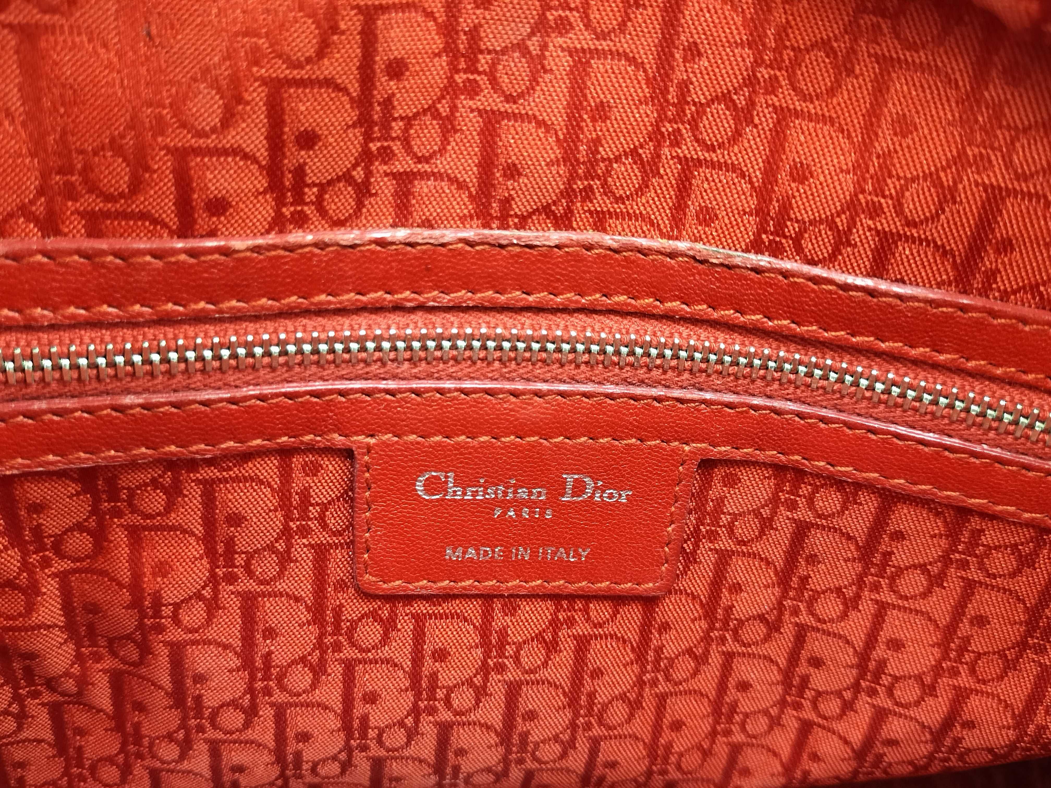 Lady Dior Christian 2-Way Lambskin Handbag (Red & Silver) — view 14