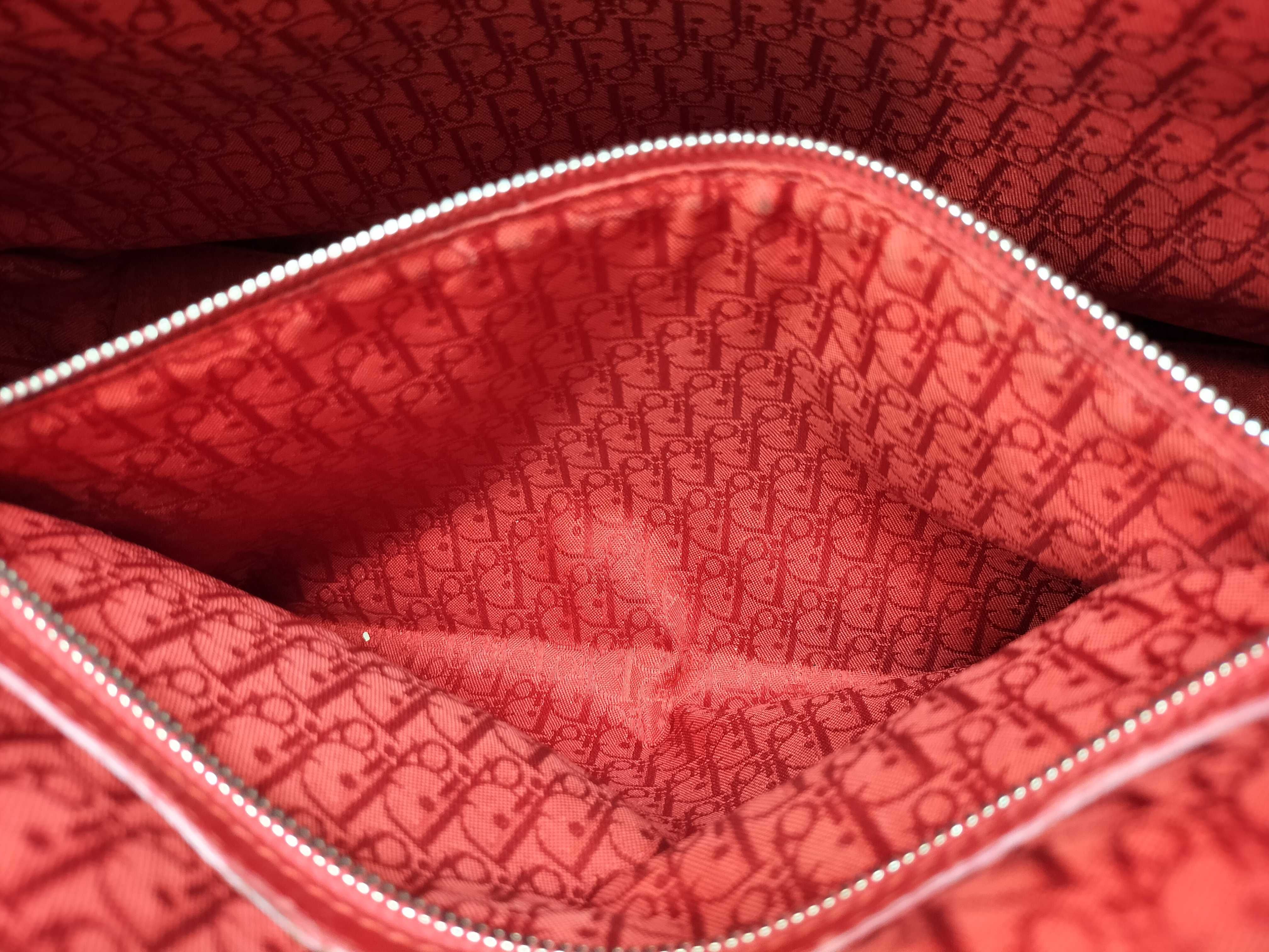 Lady Dior Christian 2-Way Lambskin Handbag (Red & Silver) — view 15