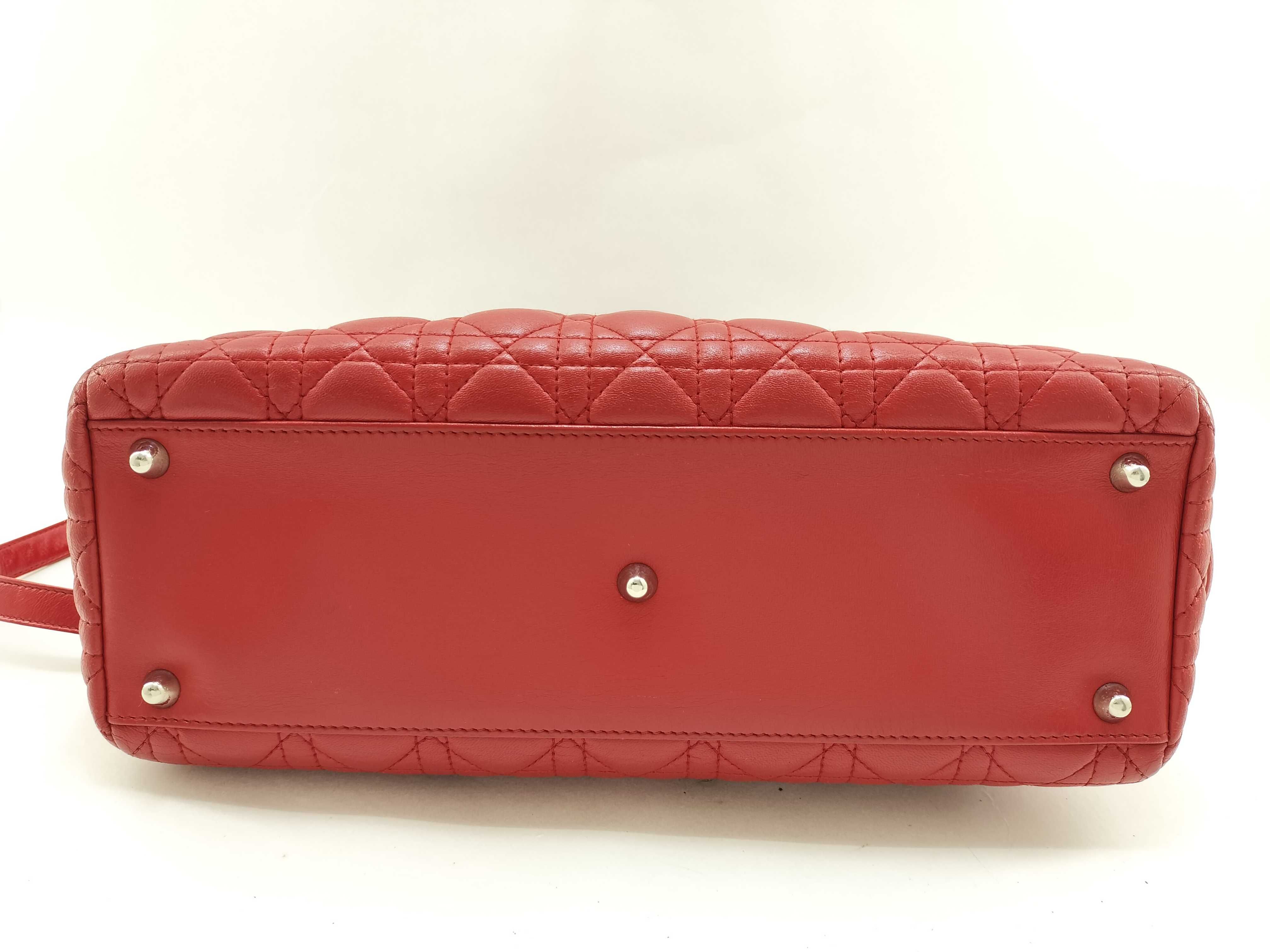 Lady Dior Christian 2-Way Lambskin Handbag (Red & Silver) — view 3