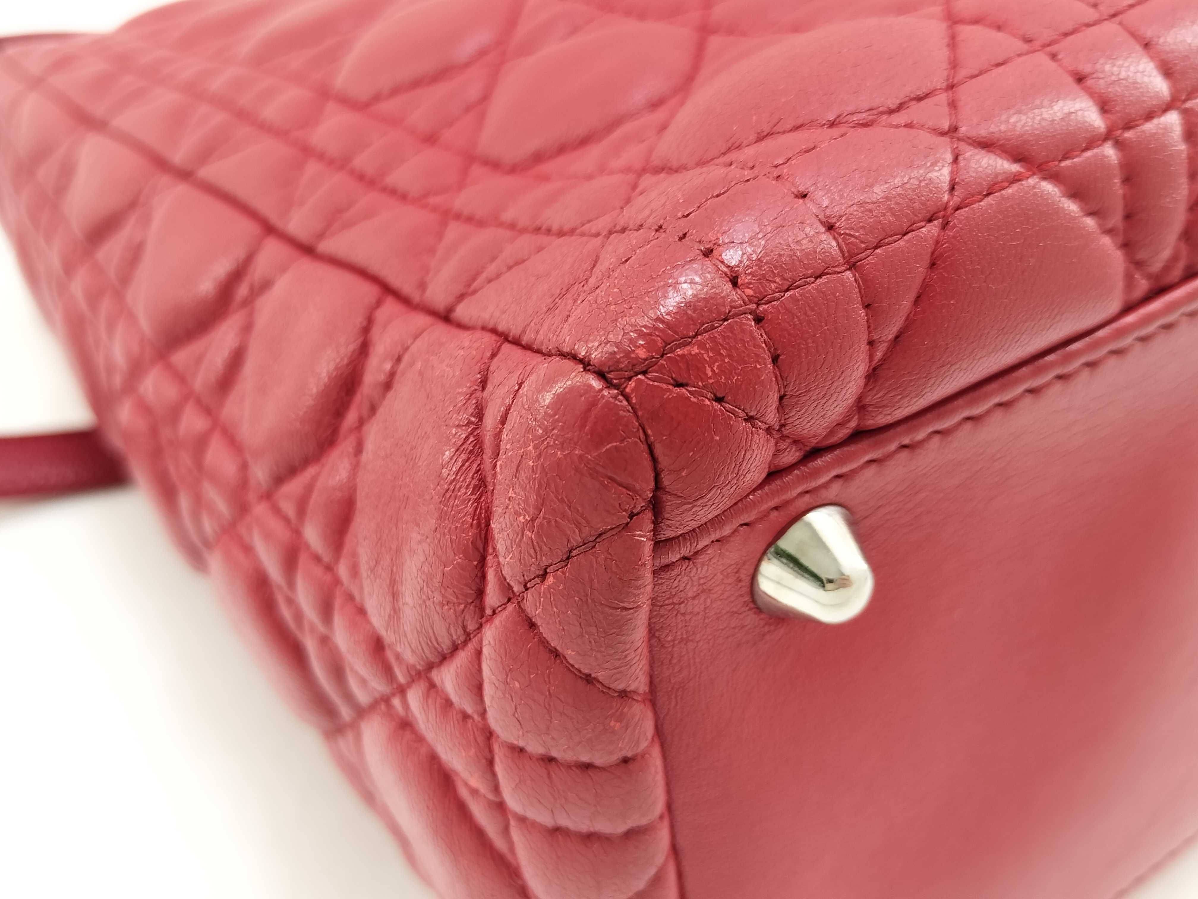 Lady Dior Christian 2-Way Lambskin Handbag (Red & Silver) — view 4