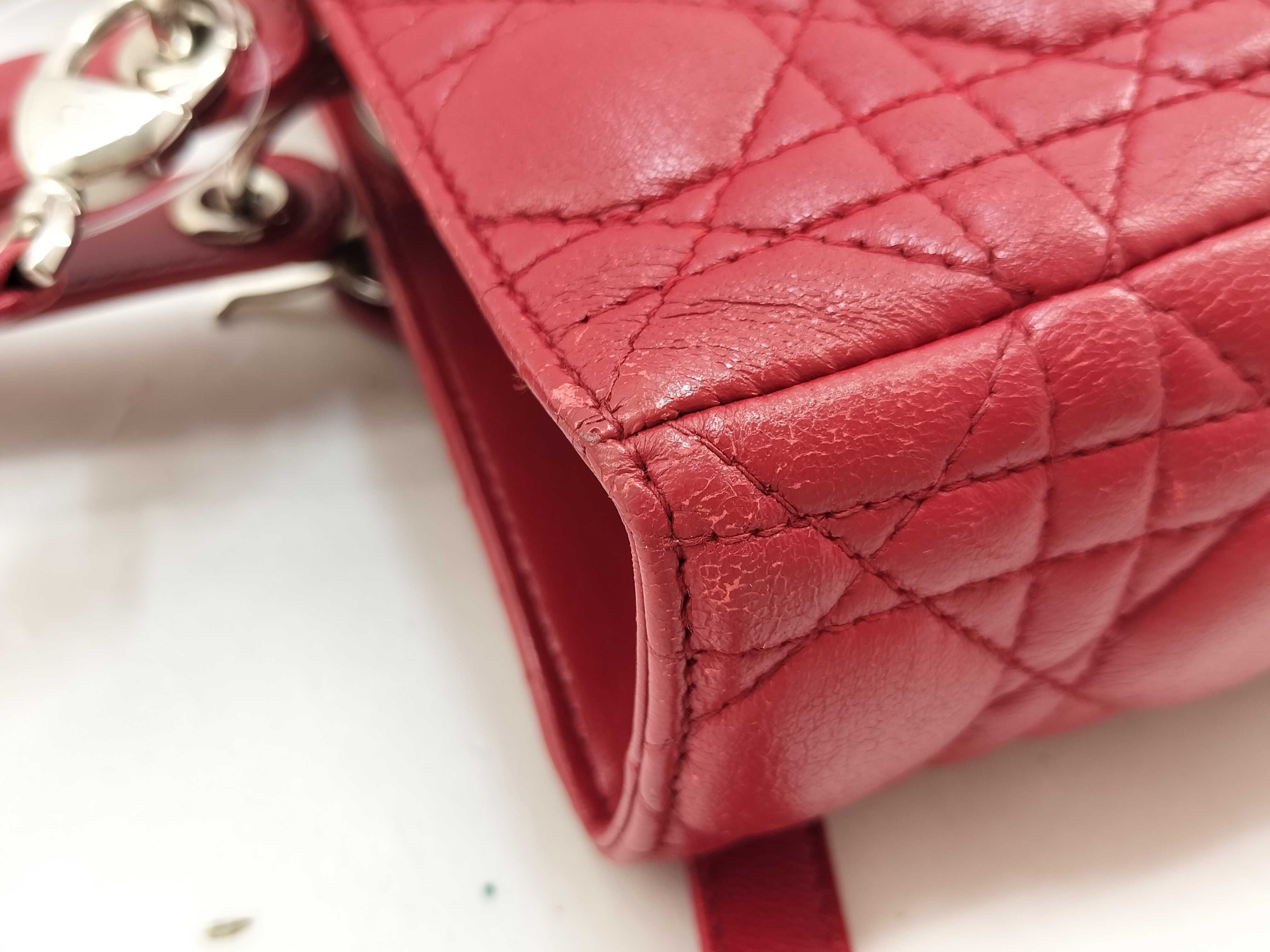 Lady Dior Christian 2-Way Lambskin Handbag (Red & Silver) — view 5