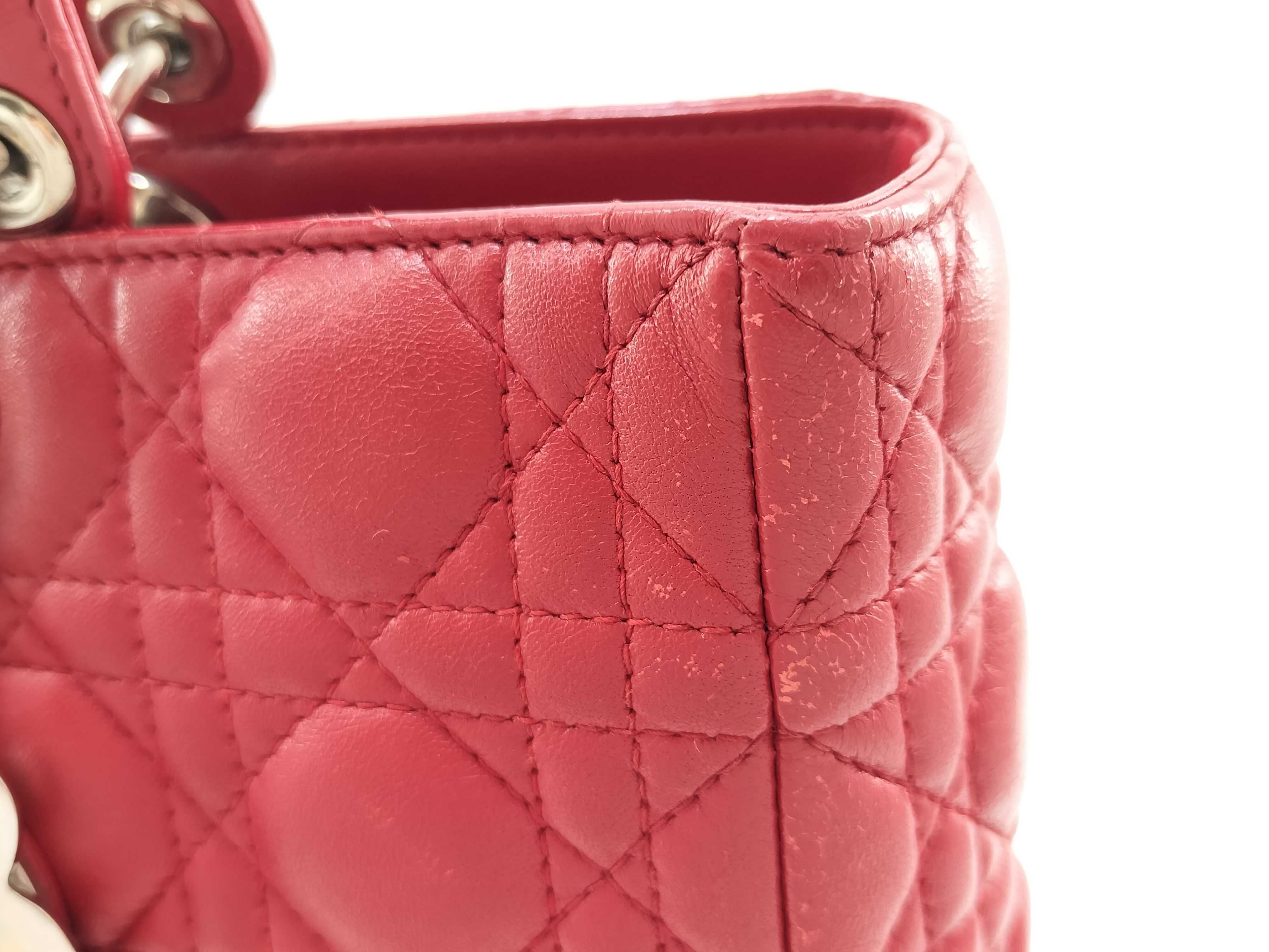 Lady Dior Christian 2-Way Lambskin Handbag (Red & Silver) — view 10