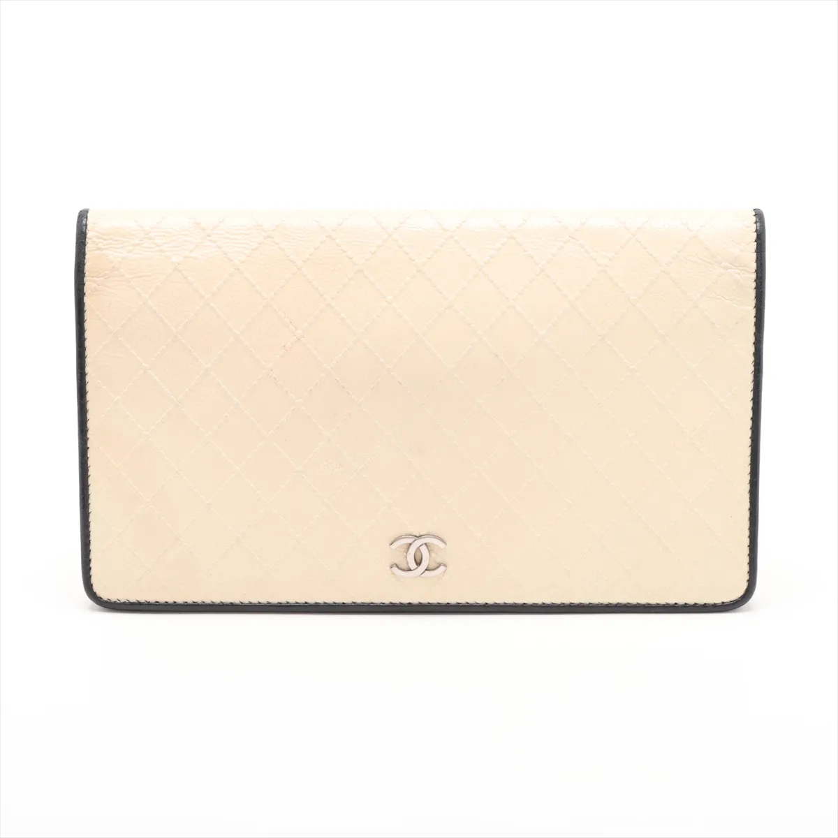 Bicolore Leather Long Wallet, Ivory, Silver Hardware, 11694700