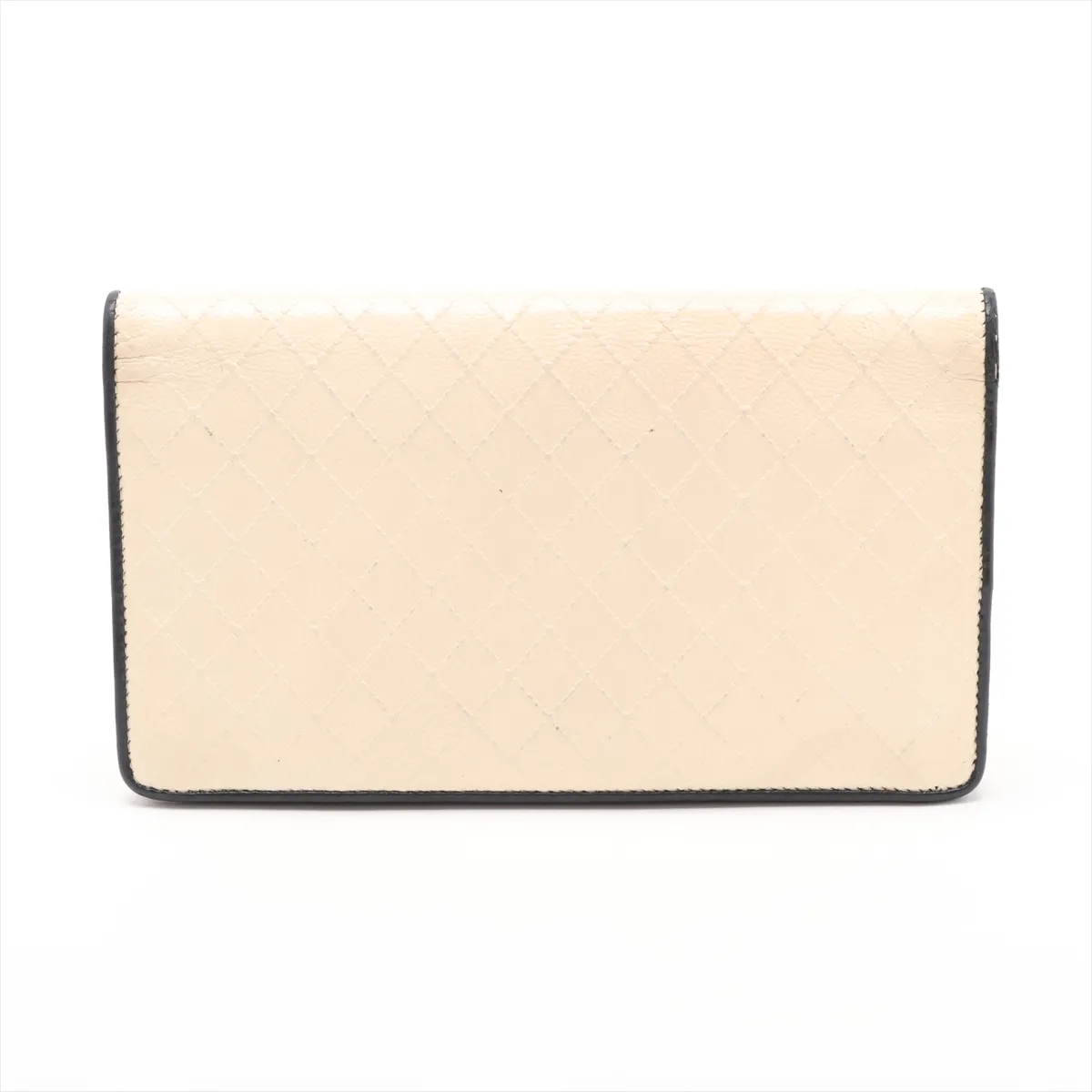 Bicolore Leather Long Wallet, Ivory, Silver Hardware, 11694700 — view 2