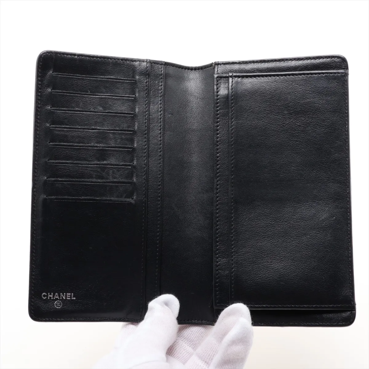 Bicolore Leather Long Wallet, Ivory, Silver Hardware, 11694700 — view 3