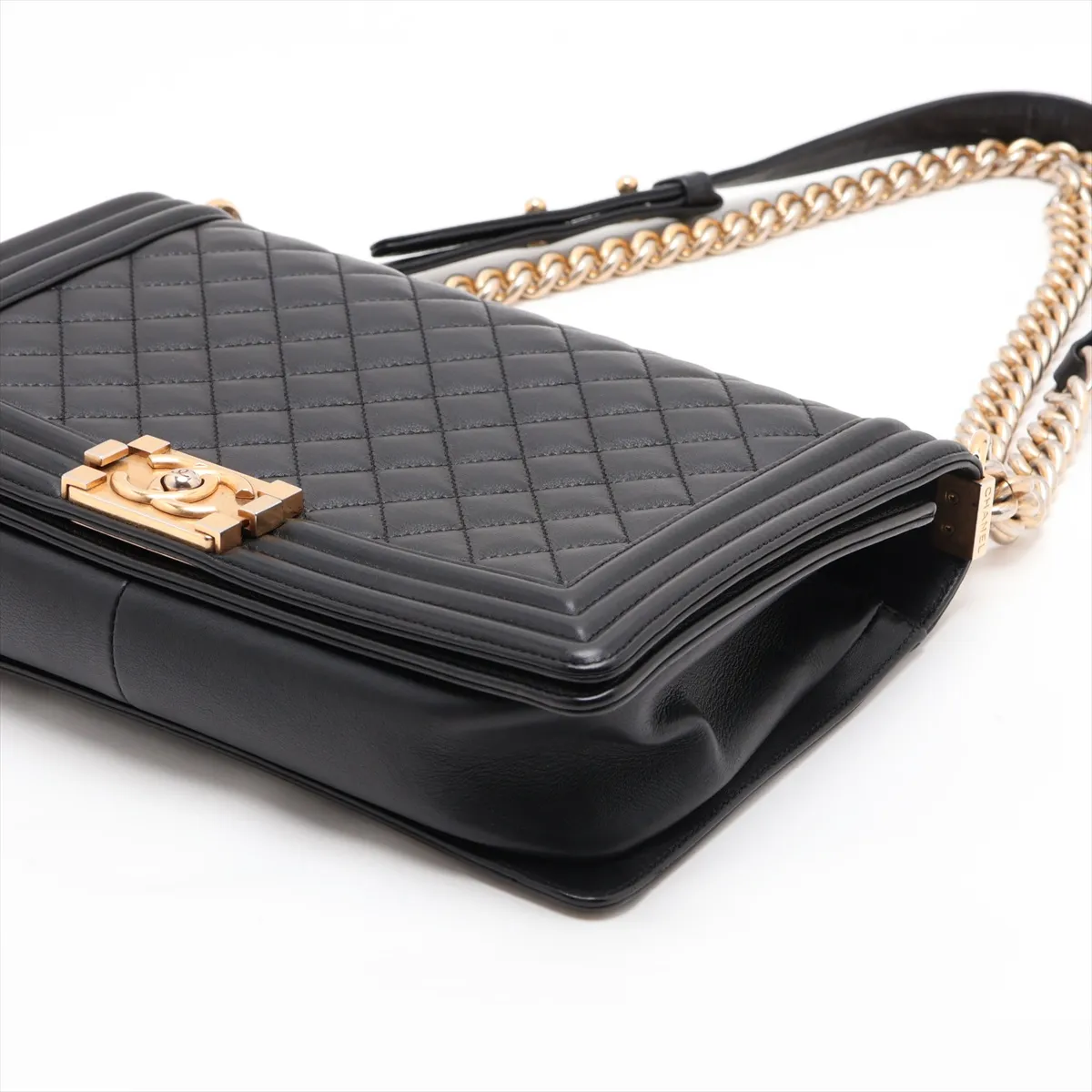 Boy Chanel 28 Large Lambskin Chain Shoulder Bag, Black with Gold Hardware, 20513887, Serial Number in the 20s, A92193 — view 3