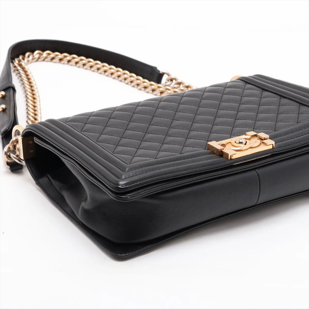 Boy Chanel 28 Large Lambskin Chain Shoulder Bag, Black with Gold Hardware, 20513887, Serial Number in the 20s, A92193 — view 4