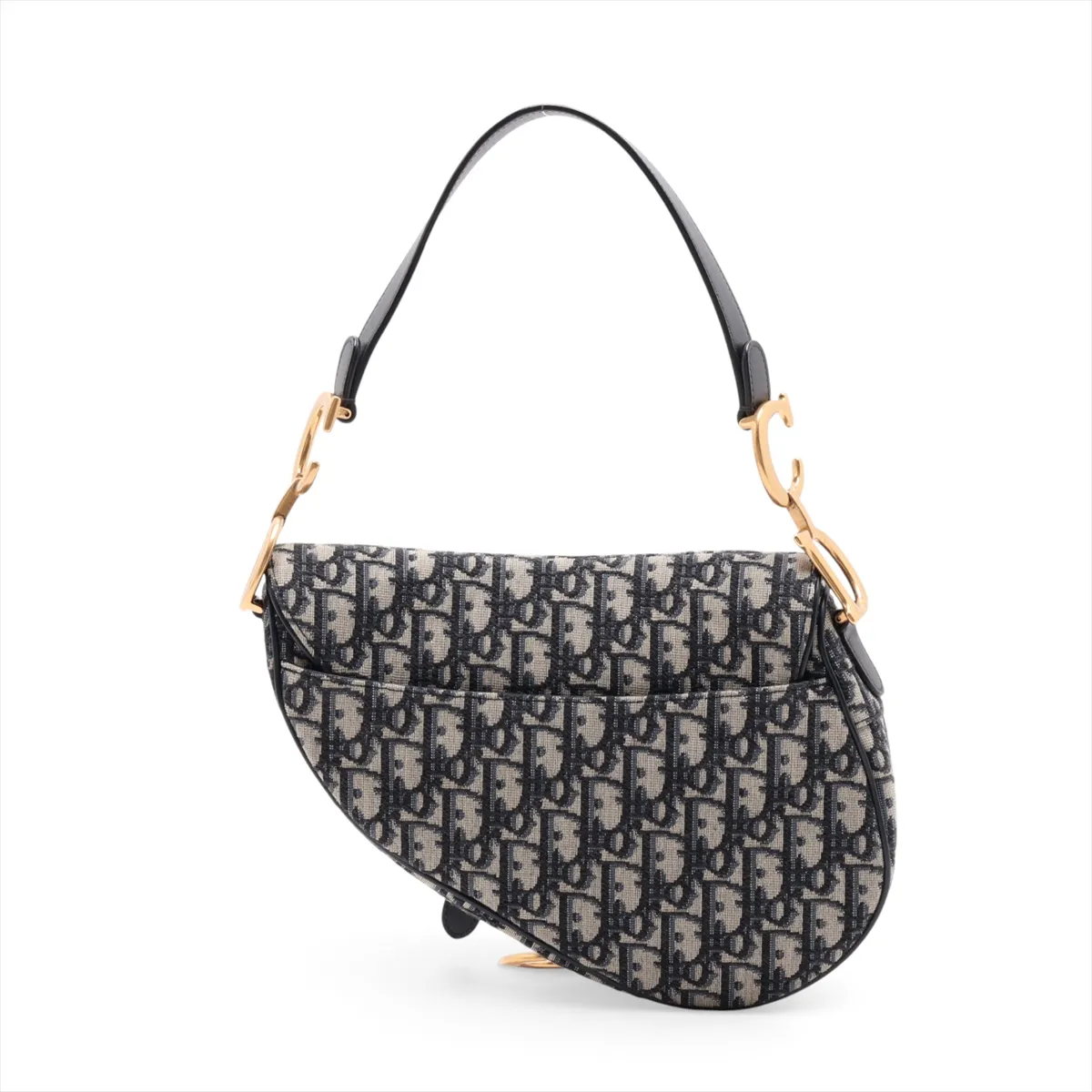 Oblique Saddle Bag, Canvas x Leather, 2-Way Shoulder Bag, Navy — view 2