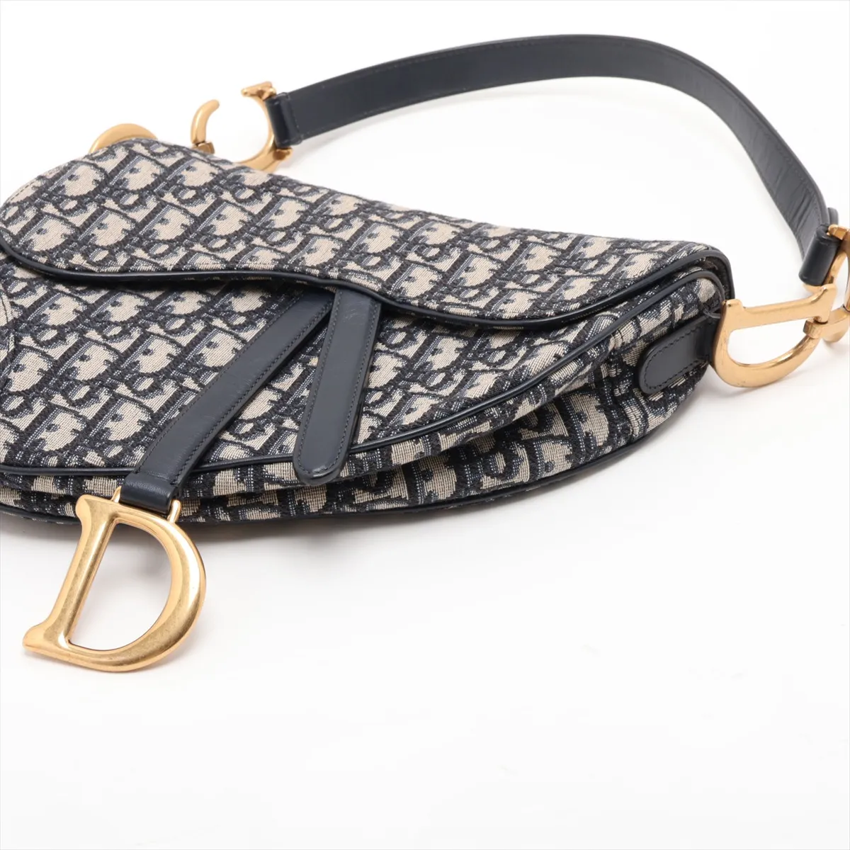 Oblique Saddle Bag, Canvas x Leather, 2-Way Shoulder Bag, Navy — view 3