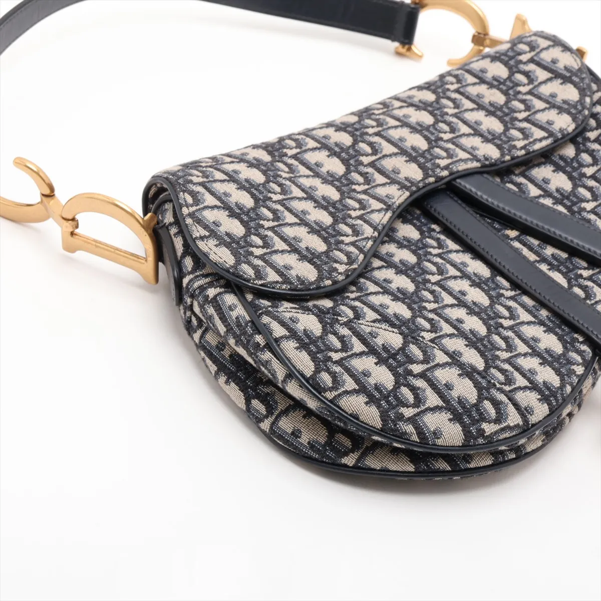 Oblique Saddle Bag, Canvas x Leather, 2-Way Shoulder Bag, Navy — view 4